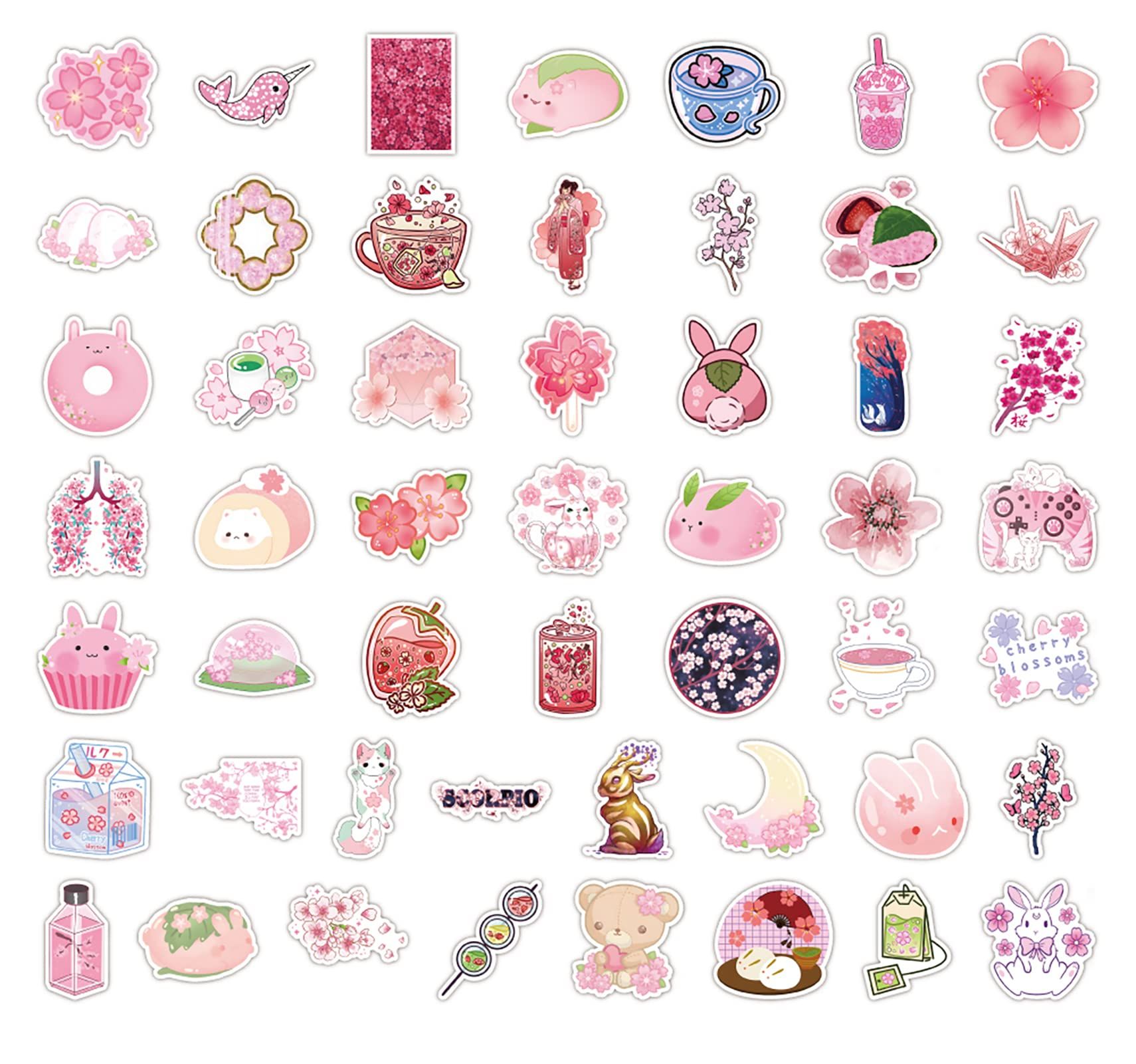 100Pcs Pink Cherry Blossom Flowers Stickers,Aesthetic Sakura Waterproof Vinyl Stickers Decals for Laptop Water Bottles Bike โ image 5