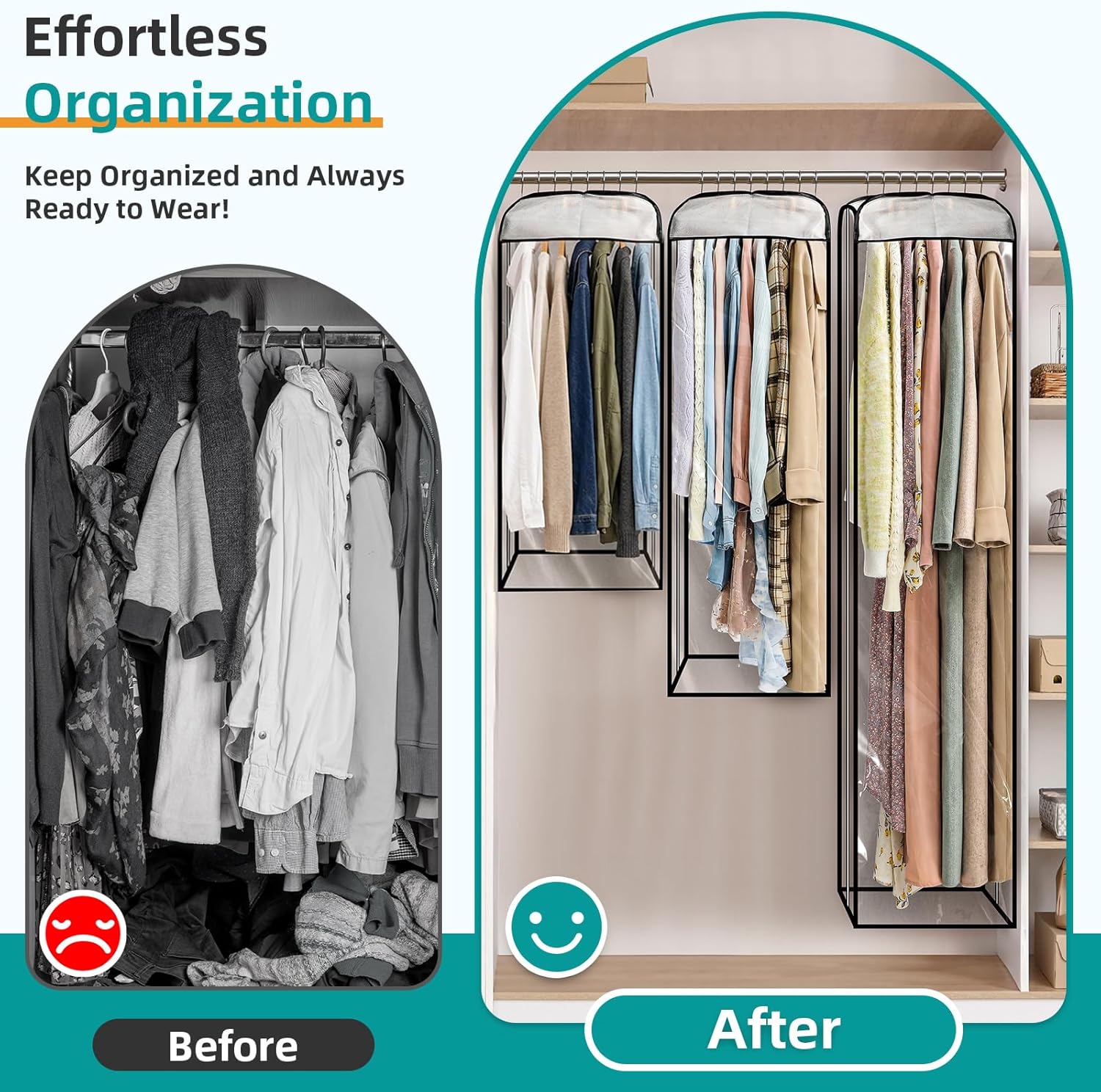LANDNEOO 6 Pack Clear Garment Bags for Hanging Clothes with Zippers on Double Sides - 10'' Clothes Storage for Coat, Dress, and Fur in Closet - 32&40&60" Long — image 5