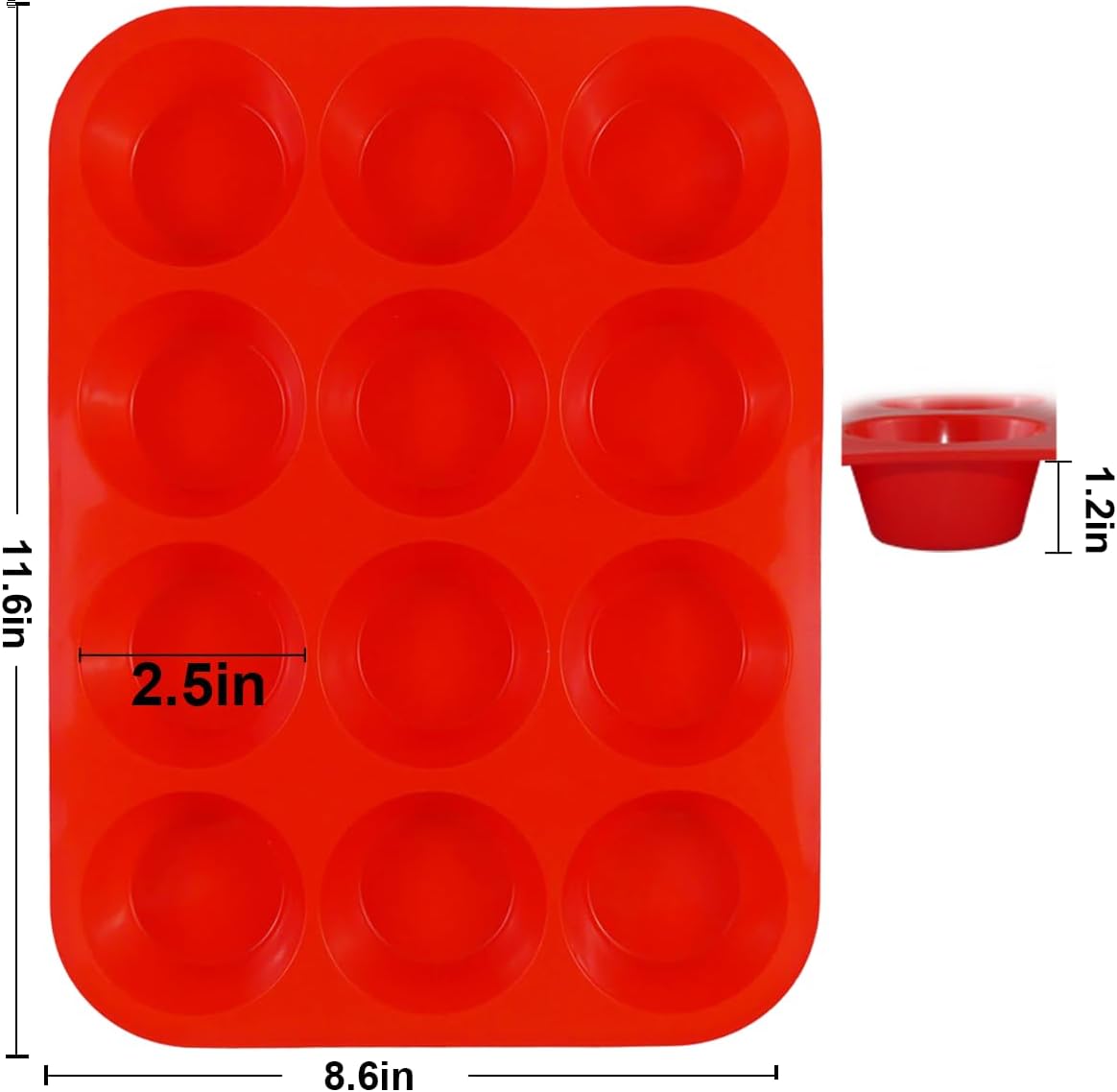3 Pack Silicone Muffin Pan for Baking, Silicone Cupcake Pan, Muffin Tin 12 Cup Regular Size, Nonstick Silicone Molds Great for Making Muffin Cakes,Bread, Tart — image 3