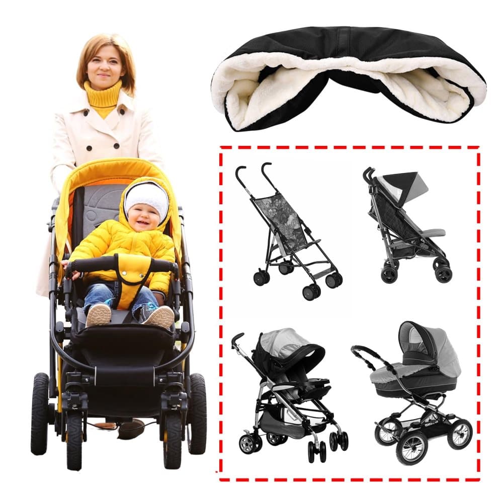 Waterproof Stroller Gloves Winter Hand Warmer with Fur, Black, Compatible with Stroller — image 4
