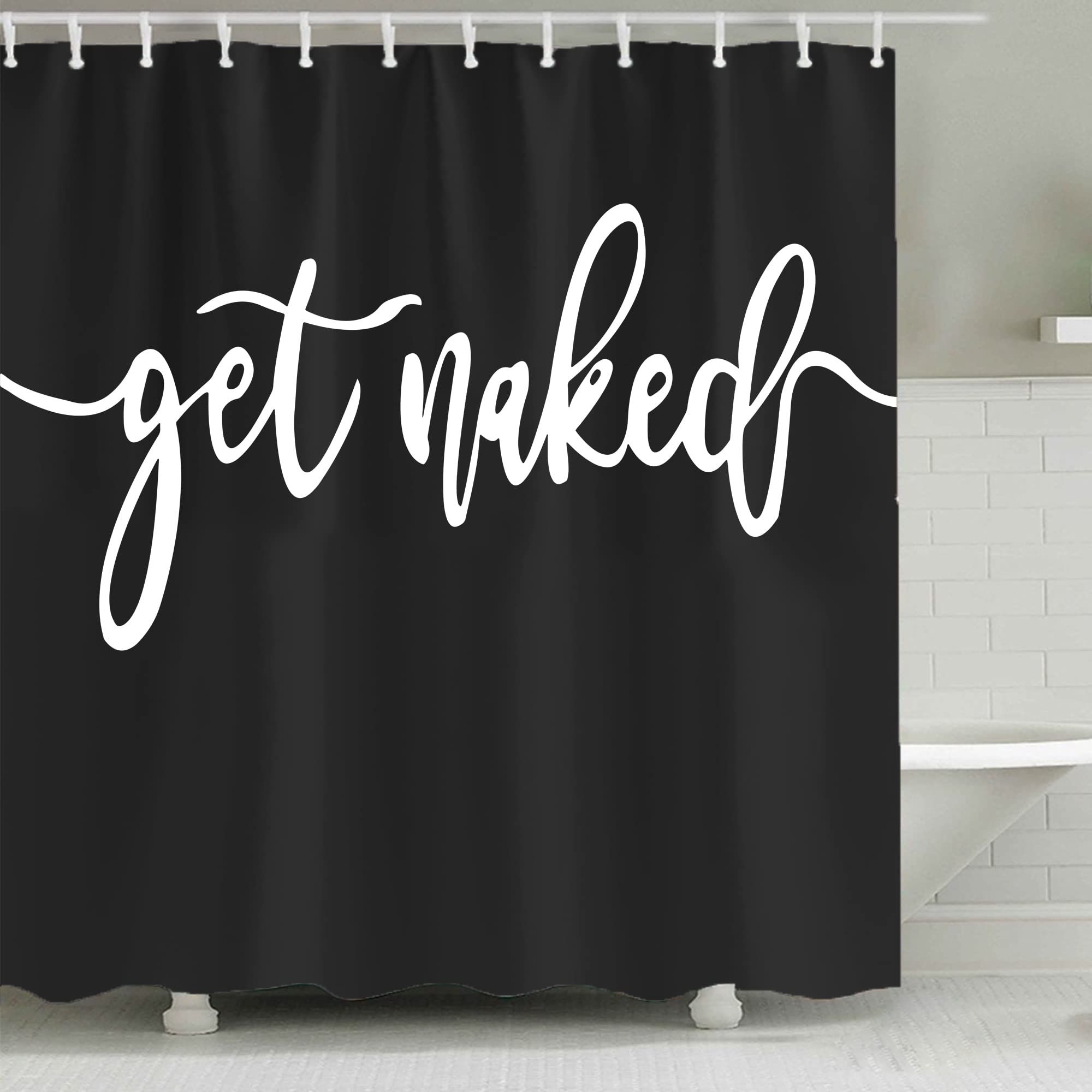 Trendy Shower Curtain White Waffle Funny Words Get Naked on Black Background Durable Waterproof Interesting Cute Bath Curtain โ image 4