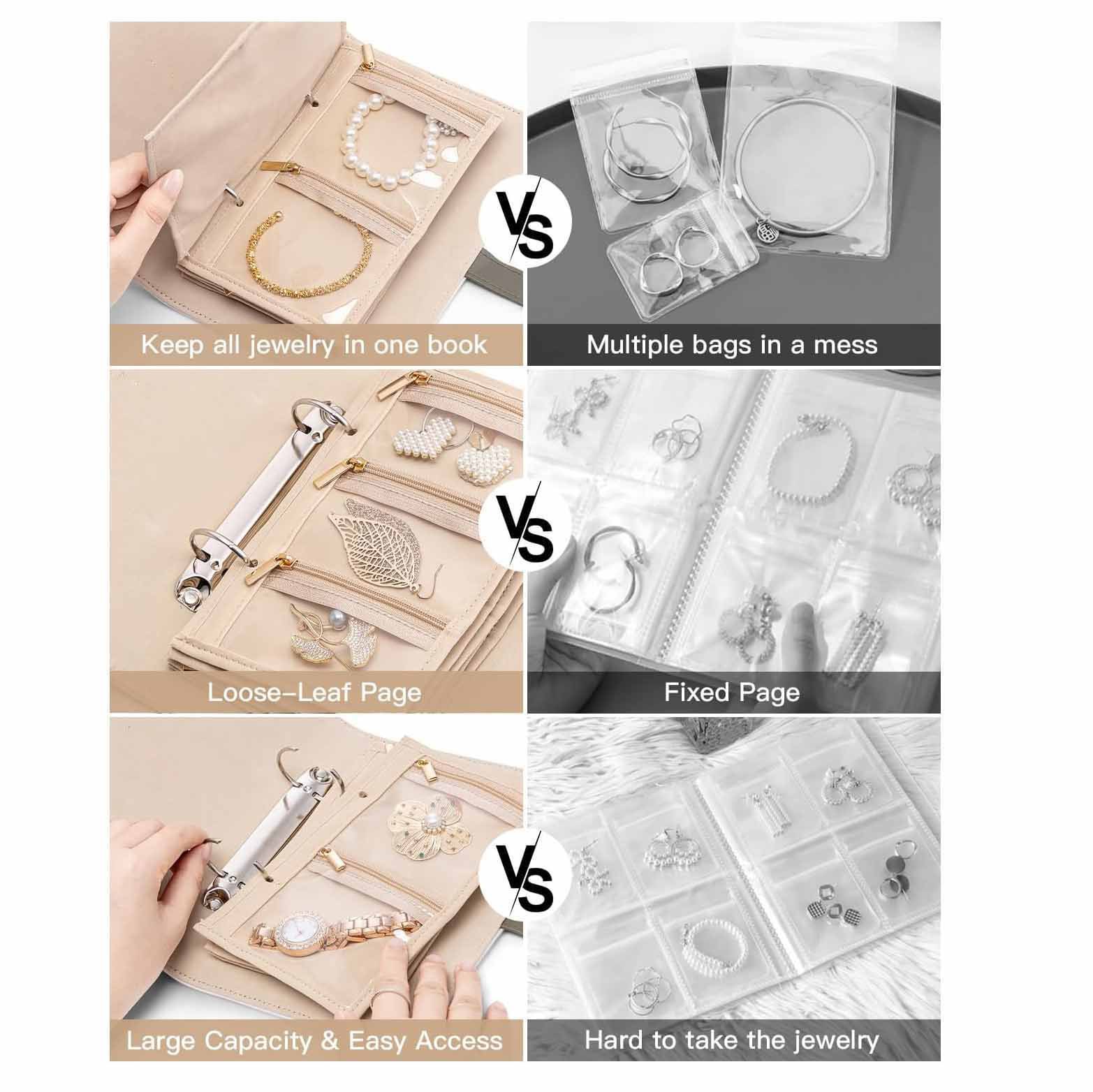 Black Foldable Travel Jewelry Organizer - Velvet Zippered Case with Transparent Pages & Detachable Pouches β image 4