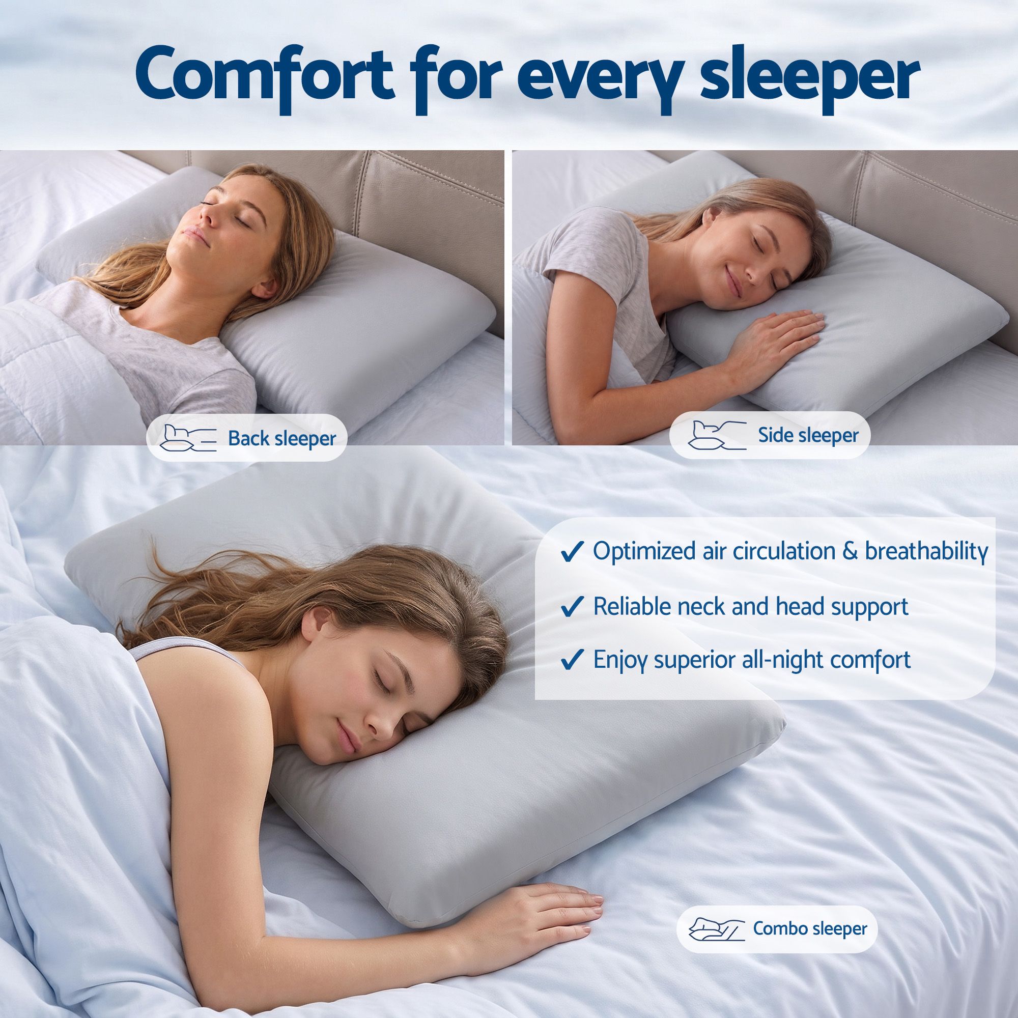 RoomSense Cooling Memory Foam Pillows for Sleeping, Anti-Clumping Solid Core Bed Pillows for Hot Sleepers, Supportive Side Sleeper Pillow, Washable Cover Queen — image 4