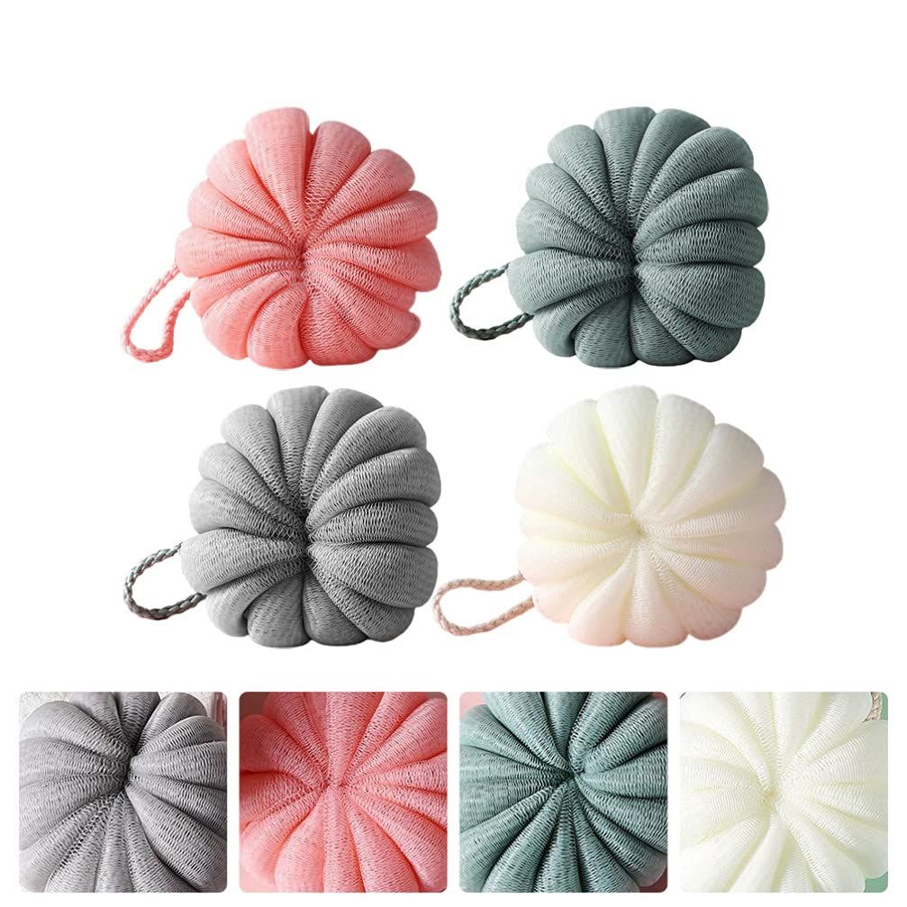 Shower Loofah Balls Bath Sponge Shower Loofah 4Pcs Pumpkin Shower Ball Mesh Pouf for Body Women Men Foaming Making Bath Sponge โ image 2