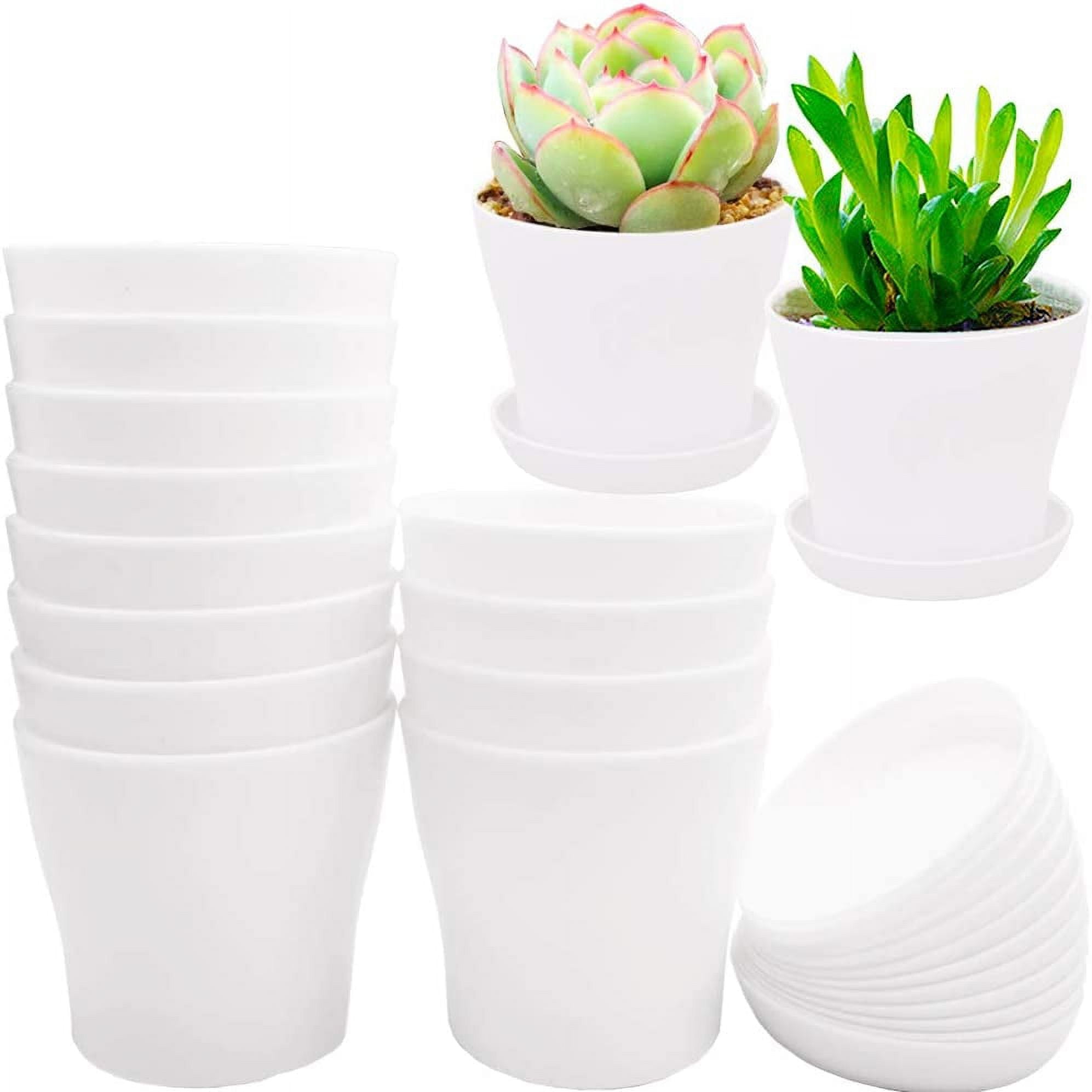 Pots for Plants, 8 Pack 4 inch Plastic Planters with Multiple Drainage Holes and Trays - Plant Pots for All Home Garden Flowers Succulents (White) 4inch-White