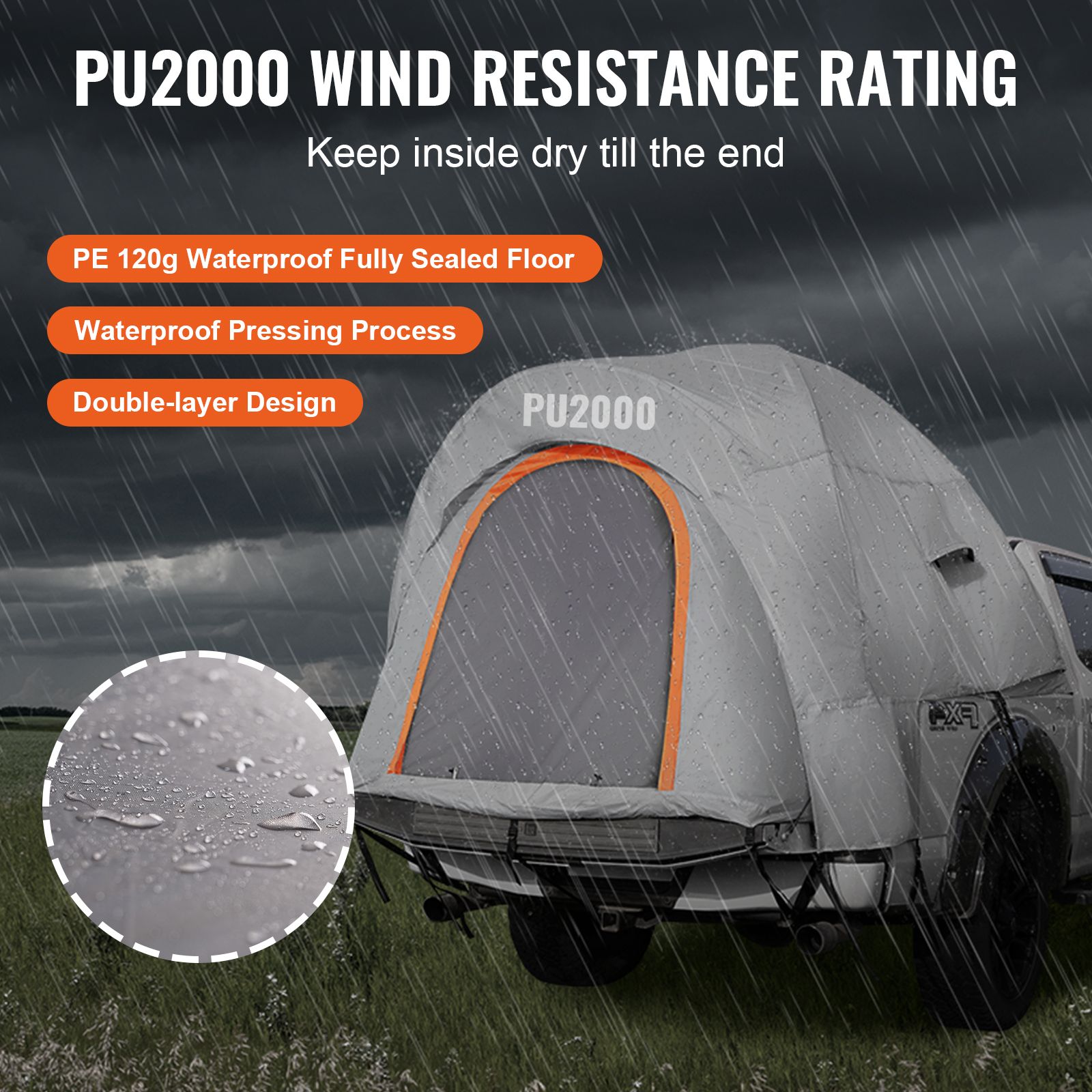 Truck Bed Tent, 5.5'-6' Pickup Truck Tent with Rain Layer and Carry Bag, Waterproof PU2000mm Double Layer Truck Tent for Camping, Accommodate 2-3 Person, for — image 3