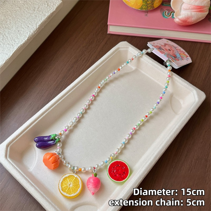 8-Piece Fruit Resin Hair Accessories Set with 5-Type Fruit Hair & Ear Clips, Hair Ties, Pearl Bracelet and Necklace, Cute Colourful Summer Fruity — image 3