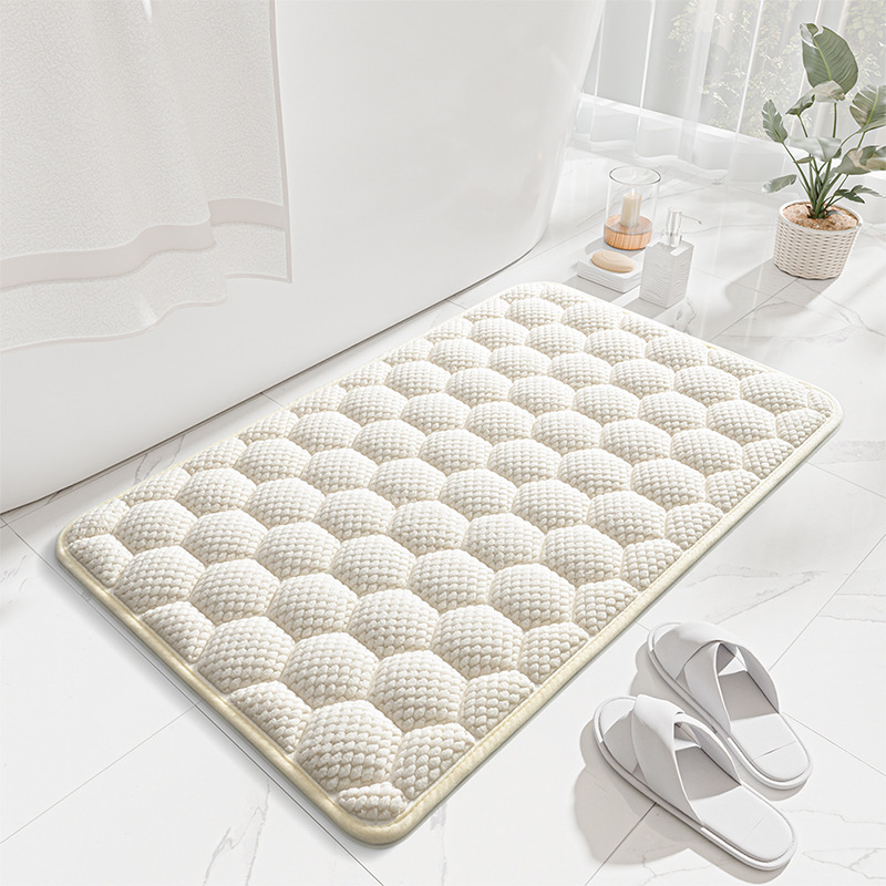 White 3D Honeycomb Textured High-Elastic Memory Foam Bathroom Mat (50 × 80 CM) - Ultra Absorbent Quick-Dry Thickened Door Mat