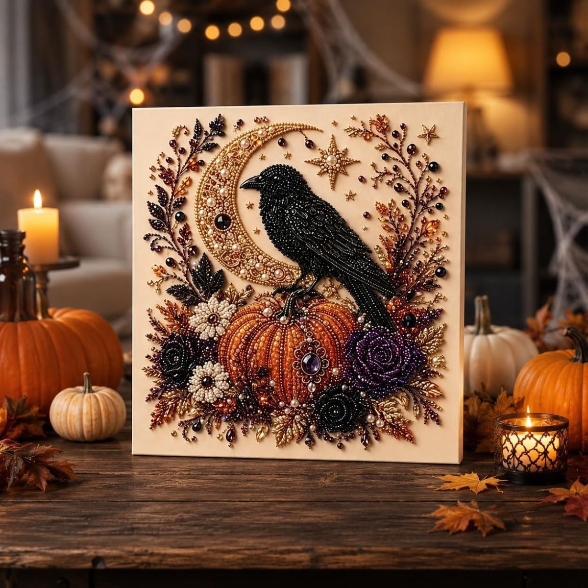 Halloween Pearl Diamond Painting Art Kit with Frame, Spooky Cute 3D DIY Pearl Beads Art Craft for Adults, DIY Fall Home Decor Wall Art, Beginner DIY Seasonal โ image 6