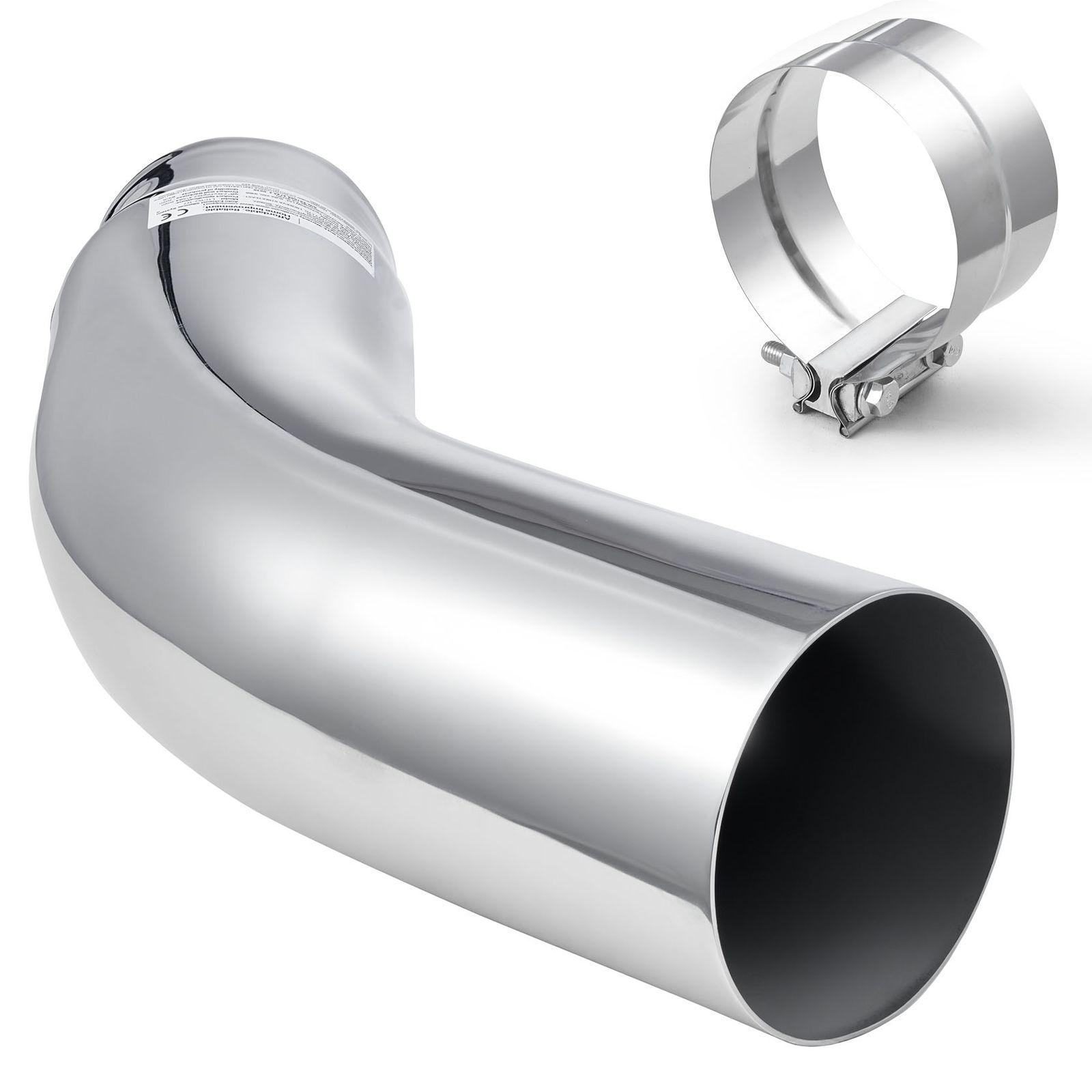 Elbow Exhaust Tip, 127mm Inlet, 152.4mm Outlet, 584mm Overall Length, Chrome Turn Down Exhaust Tip with Clamp for Truck, Sedan, Sports Car, SUV, Chrome