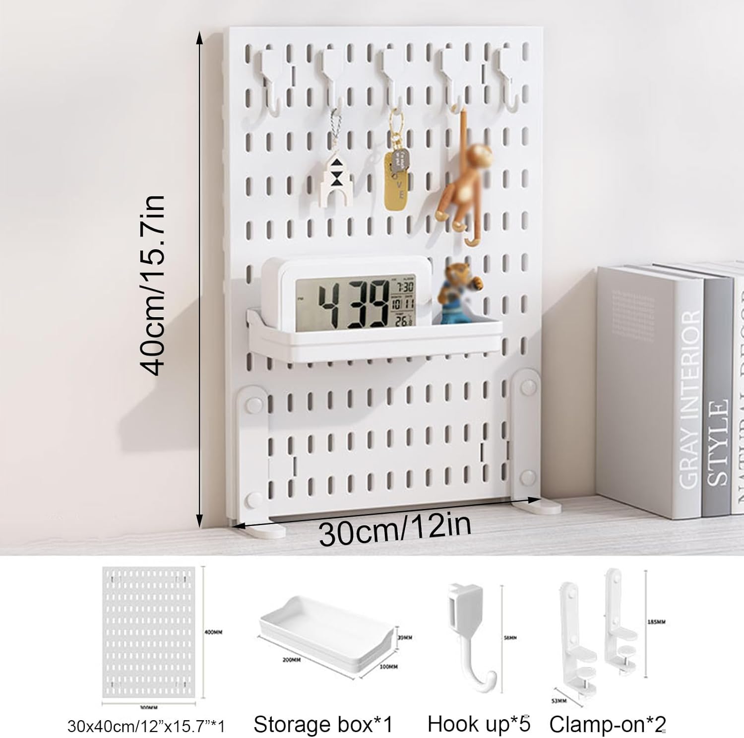 CARLA HOME Desk Pegboard Organizer Kit with Hooks, Tray & Mount Ideal for Office, Gaming Setup & Home Workspace Organization (White) — image 2