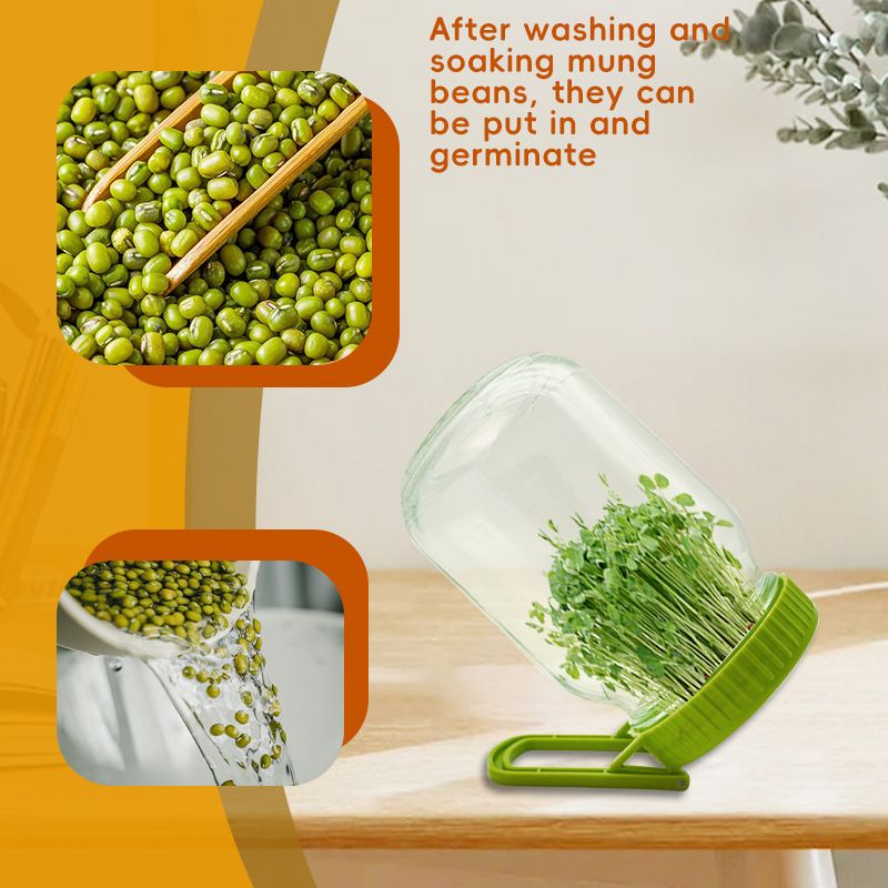 Sprouting Kit for Wide Mouth Mason Jars, 2-Pack BPA-Free One-Piece Sprouting Lids with Built-In Stand, Seed Germination Jar Sprouter Lid, Fits Wide Mouth Jars — image 4