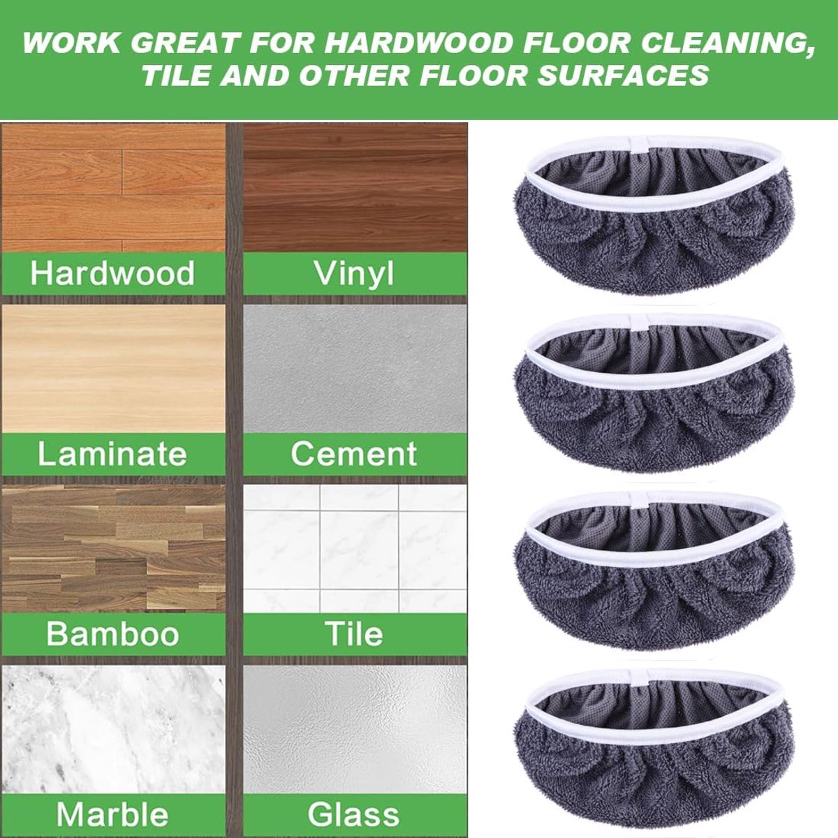4 Pack Reusable Microfiber Cloths - Suitable for Efficient Sweeping Cleaning - Suitable for Swiffer Sweeper - Wet & Dry Cleaning Cloths - Mop Head Replacement — image 2