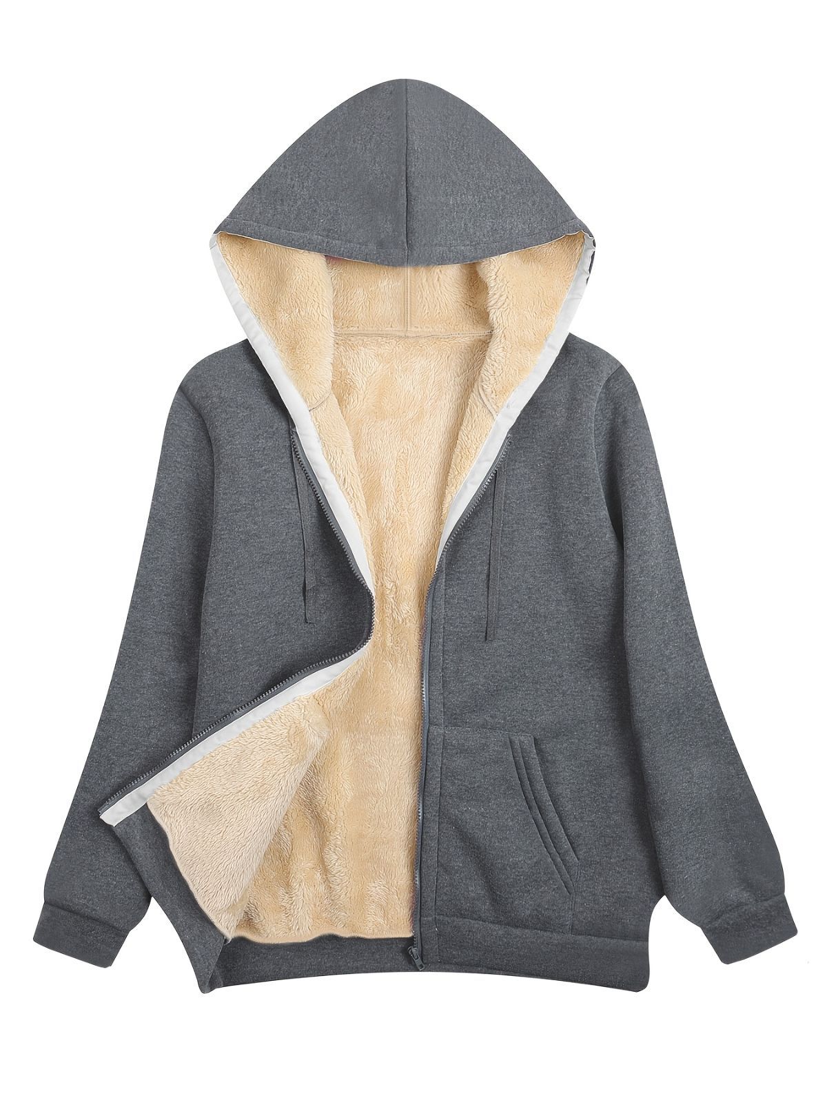 Fleece-Lined Hooded Jacket Women'S Winter Jacket Autumn Winter Coat Hooded - Khaki - Size XL(AU XL/EU52) — image 6