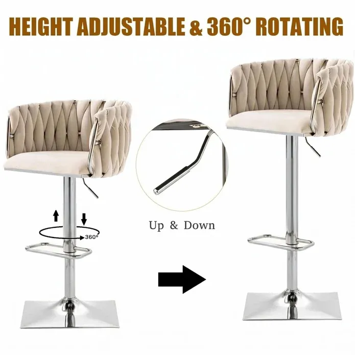 SERENITà Modern Velvet Breakfast Bar Stools Swivel Barstools Adjustable Counter Stools with Backrest (Silver-Ivory) — image 3