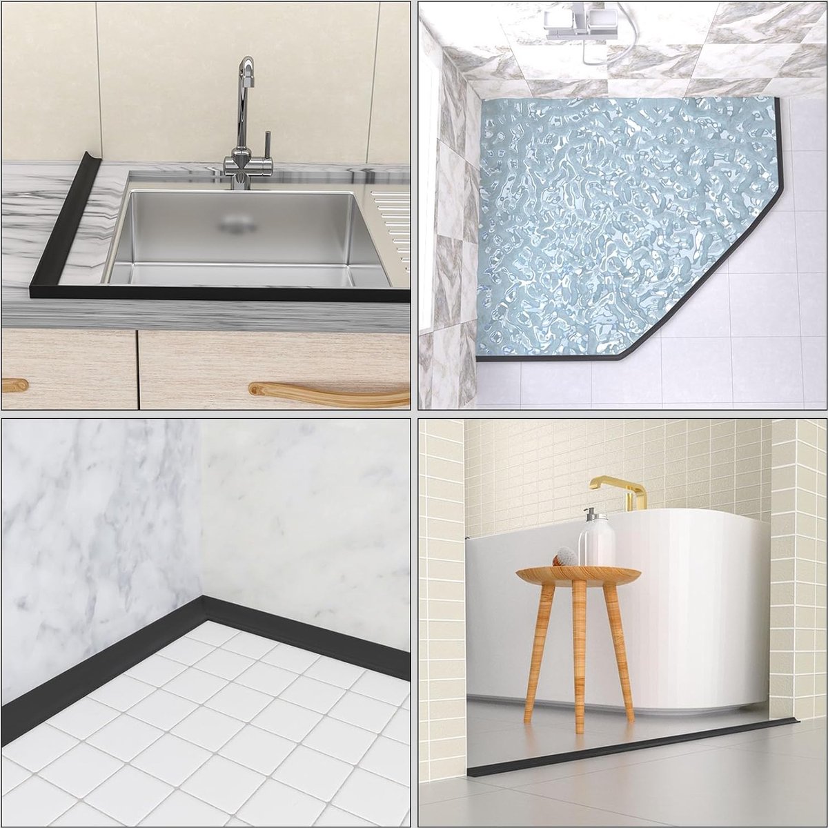 Water Threshold 200cm Black - Shower Thresholds - Self-Adhesive Shower Water Barrier - Compact - Sanitary Water Stopper - Shower Threshold - Water Stopper — image 3