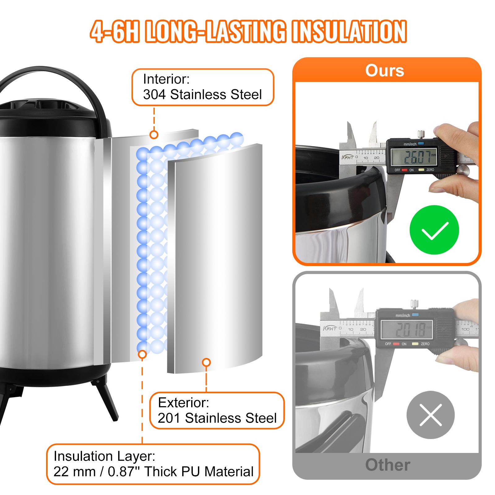 Stainless Steel Insulated Beverage Dispenser, 9.2 Liter, Thermal Hot and Cold Drink Server Dispenser with Spigot Handle, Food-grade for Hot Tea Coffee Water โ image 3