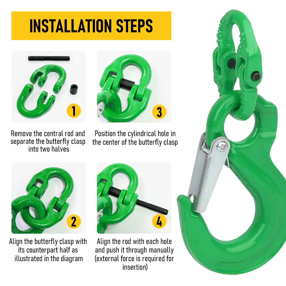 2SETS 2T Sling Hook With Hammerlock Heavy Duty Safety Latch Swivel Winch Hook For Trailer Safety Chain-Green — image 2
