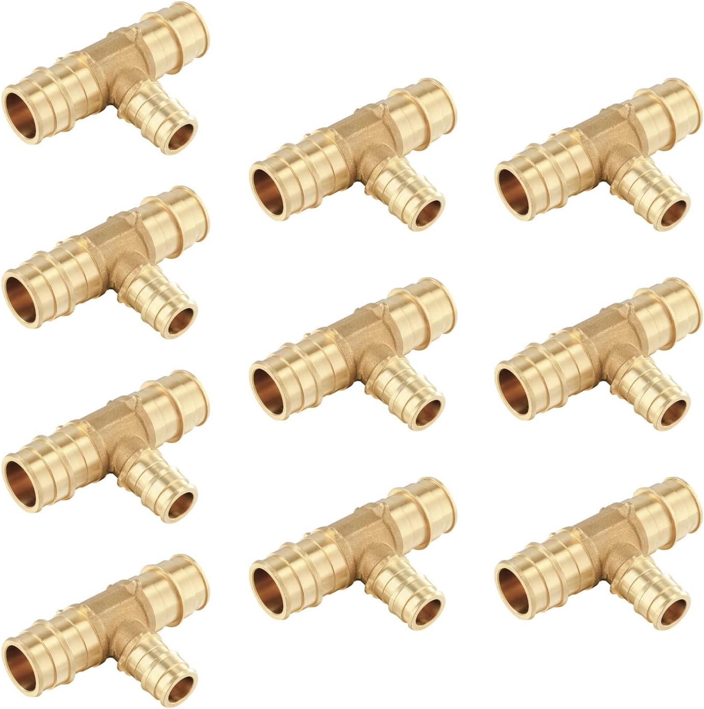 (Pack of 10) Pex A Full Flow Expansion Brass Fittings 3/4"x 1/2" Reducing Tee ONLY For Pex-A Tubing Connection, ASTM F1960,(PEX1960120)