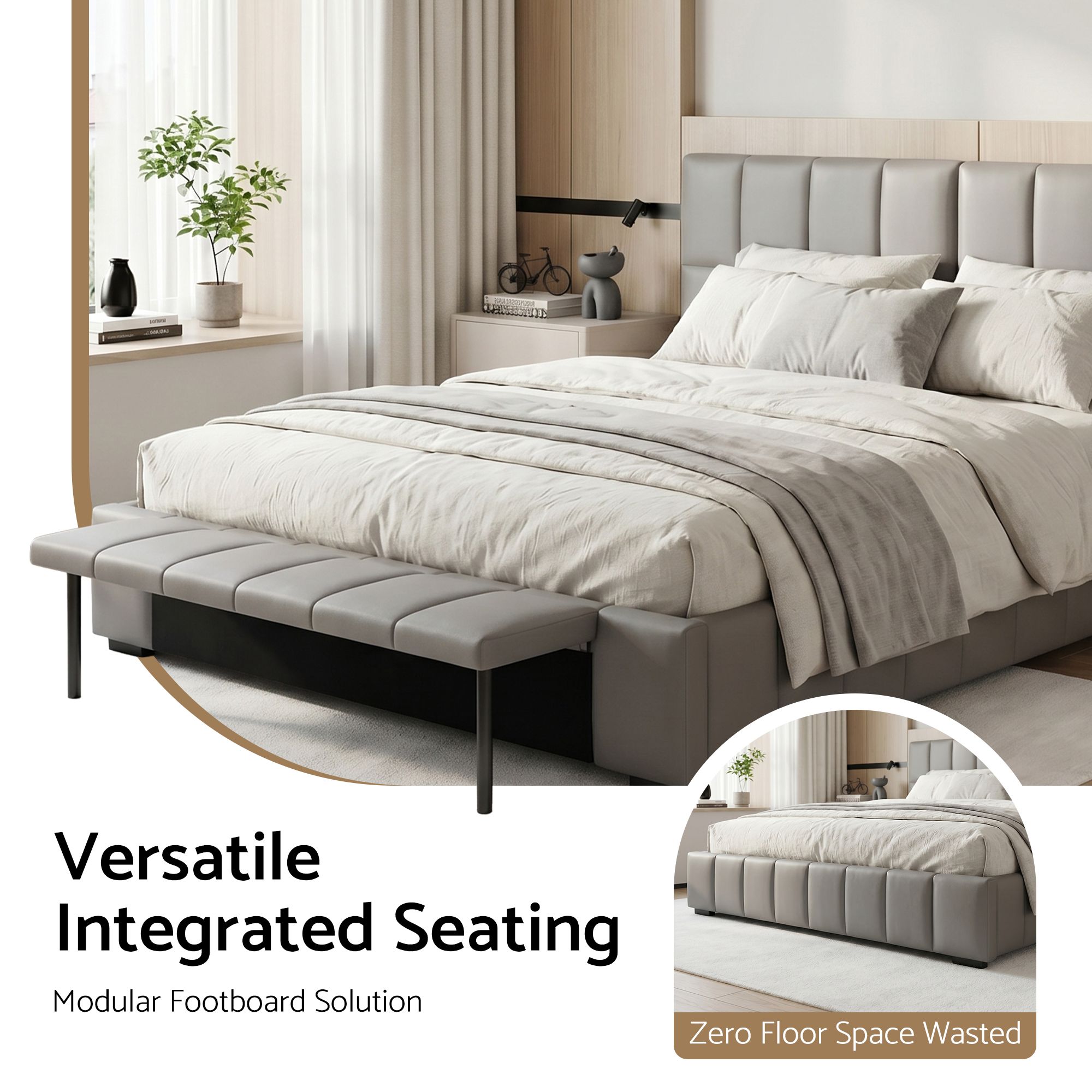 Artiss Double Size Upholstered Gas Lift Bed Frame with Foldable Bench PVC Leather Platform Bed with Storage — image 6
