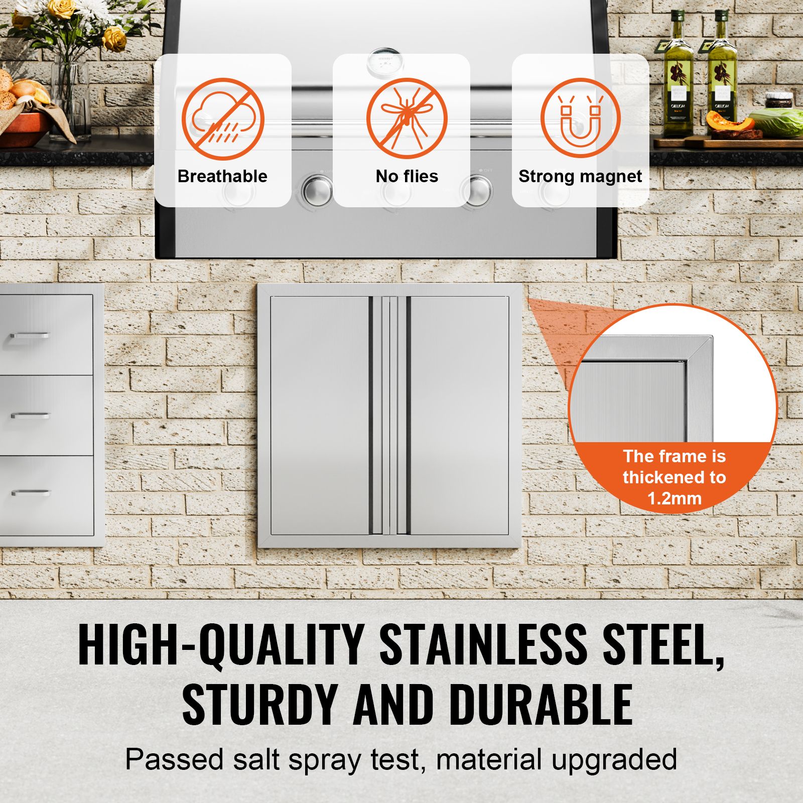 BBQ Access Door, 610 × 610 mm Double Outdoor Kitchen Door, Stainless Steel Flush Mount Door, Wall Vertical Door with Recessed Handles, for BBQ Island, Grilling — image 3