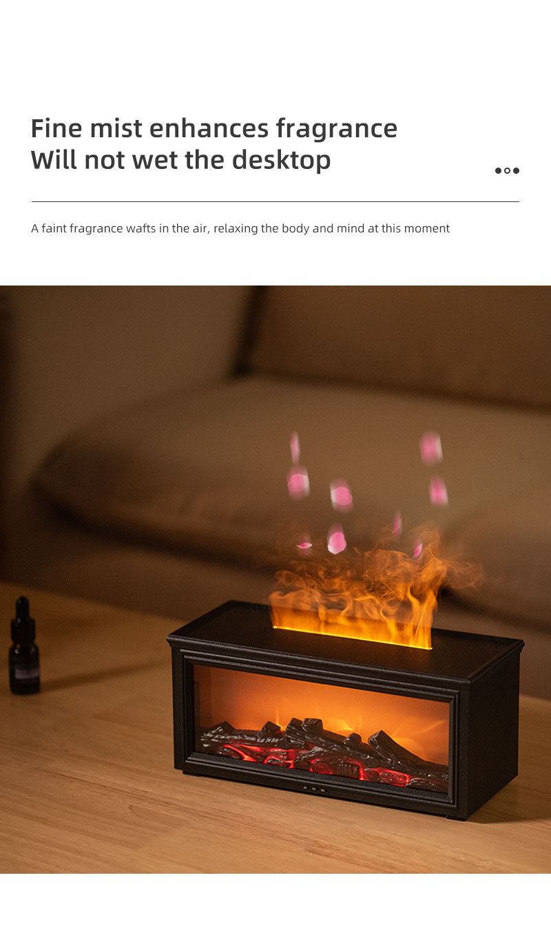Fireplace Flame Effect Aroma Diffuser & Humidifier with 7-Colour Light, Timer & Remote Control(Light Wood Grain) — image 6
