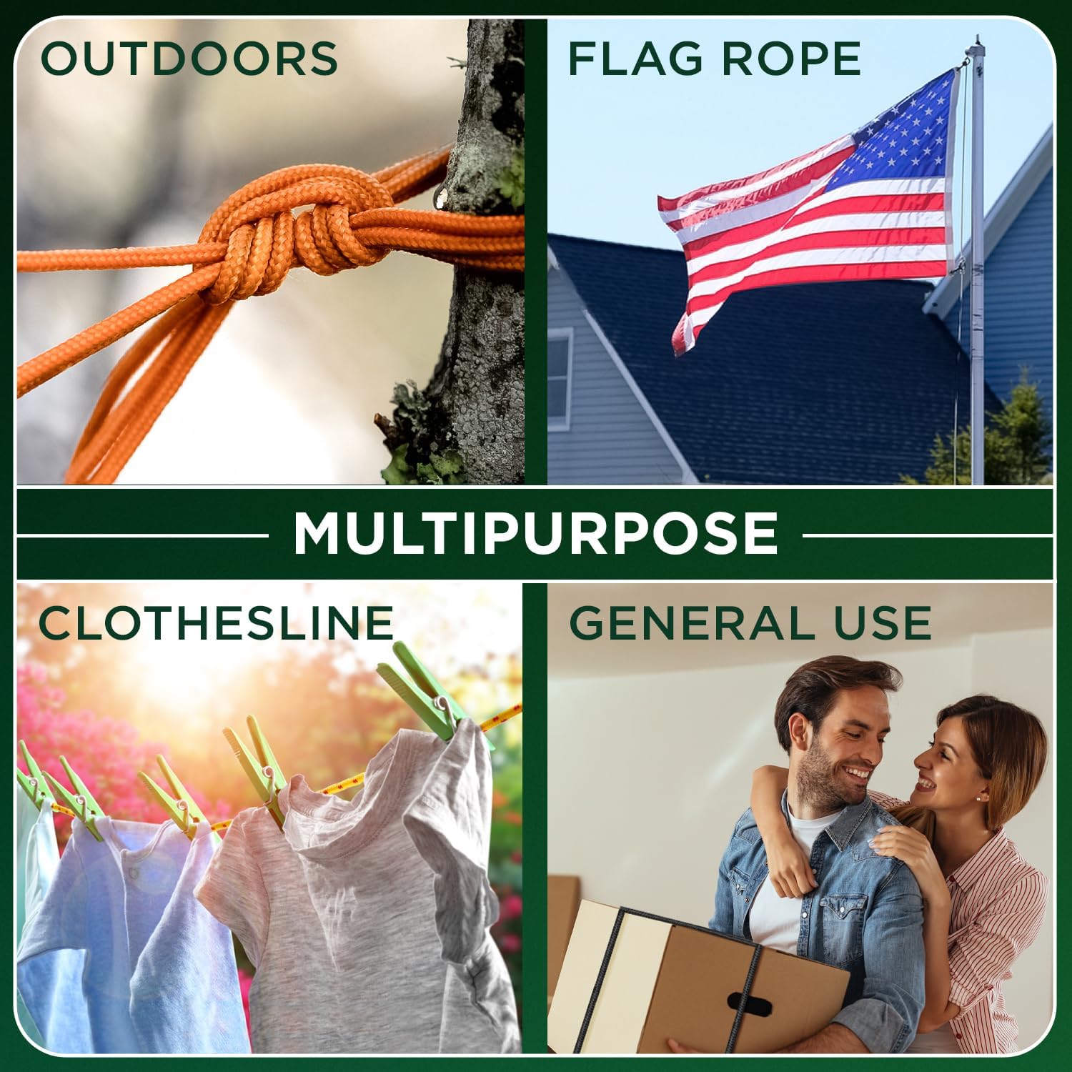 Rope – 90 Feet x 1/4 Inch (7mm) – Blue – Strong All-Purpose Utility Rope – Camping, Crafting, Flag Pole, Indoor & Outdoor – Polypropylene Nylon Poly — image 6