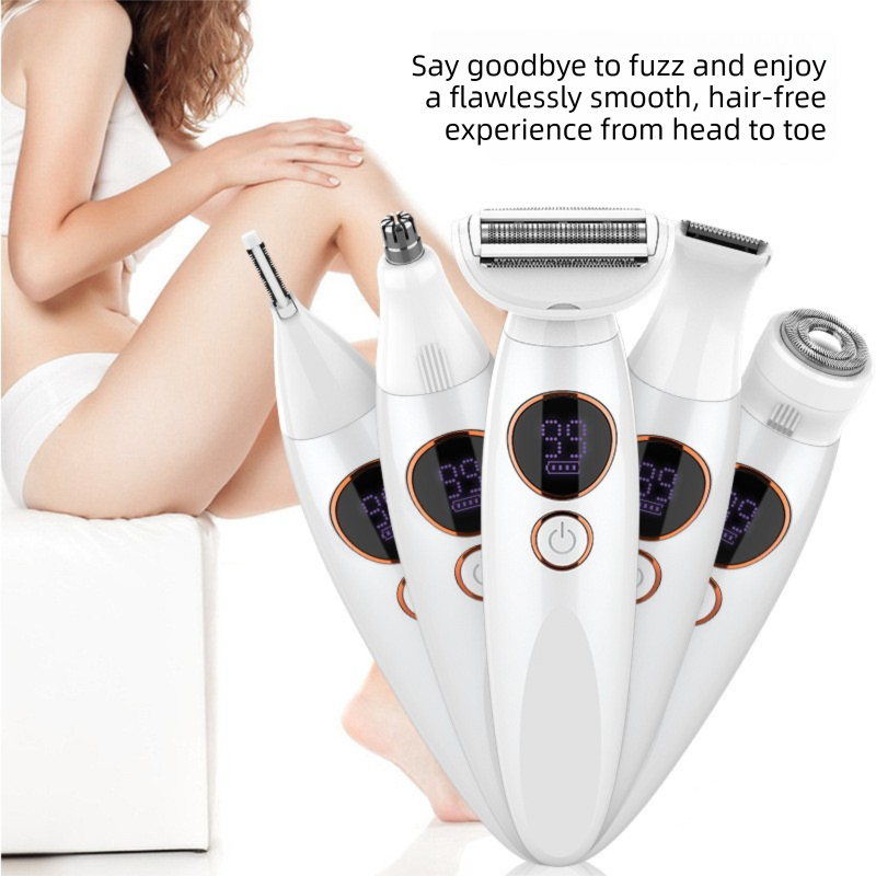 Pink 5-in-1 Women's Hair Removal Epilator – Multi-Function Body Grooming Kit with Waterproof Design, LED Display & USB Charging — image 3