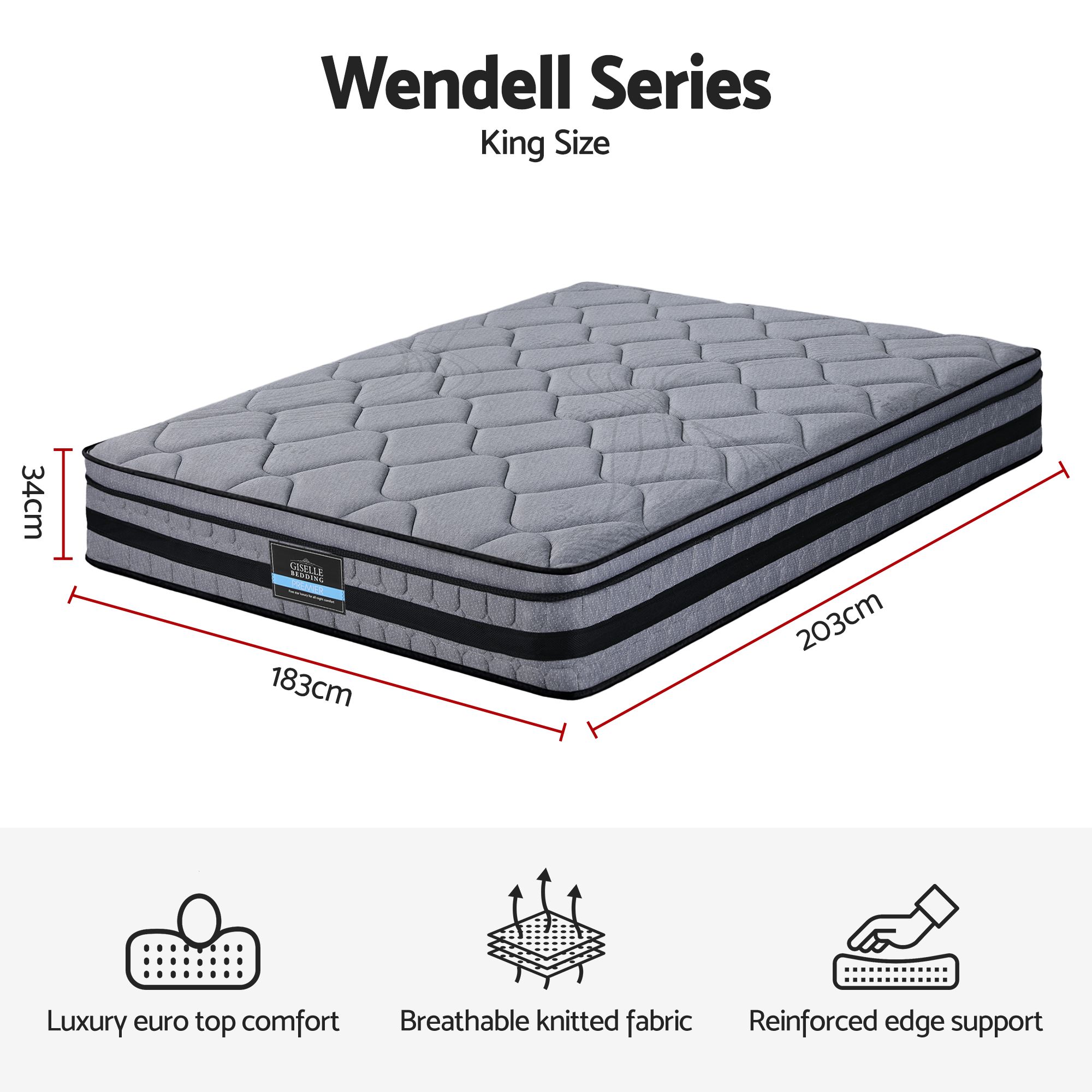 Giselle Bedding 34cm King Mattress Hybrid, Pocket Spring Bed Mattress โ image 2
