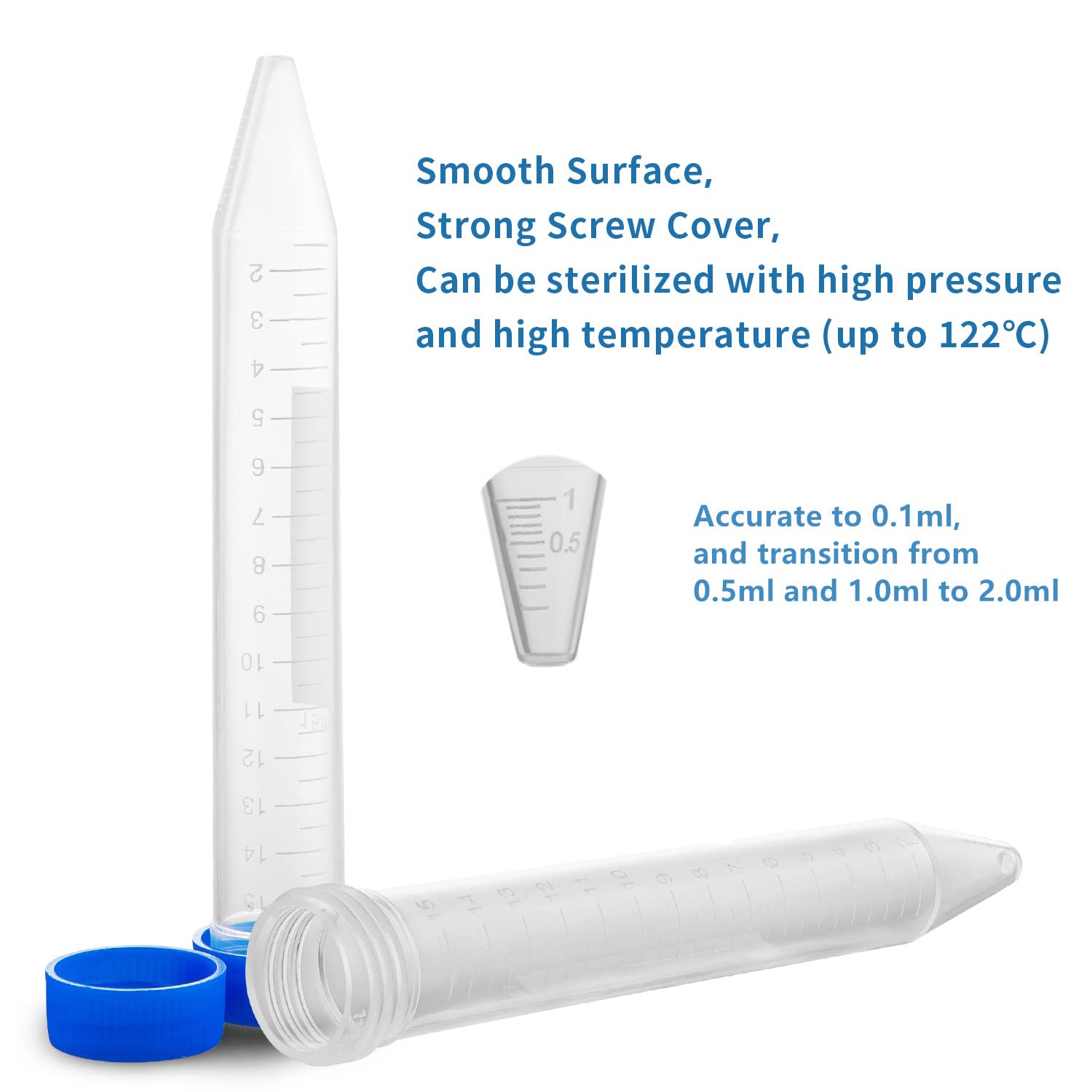 Ackers Conical Centrifuge Tubes 15mL, 100 Pcs Sterile Plastic Test Tubes with Screw Caps, Polypropylene Container with Graduated and Write-on Spot — image 2