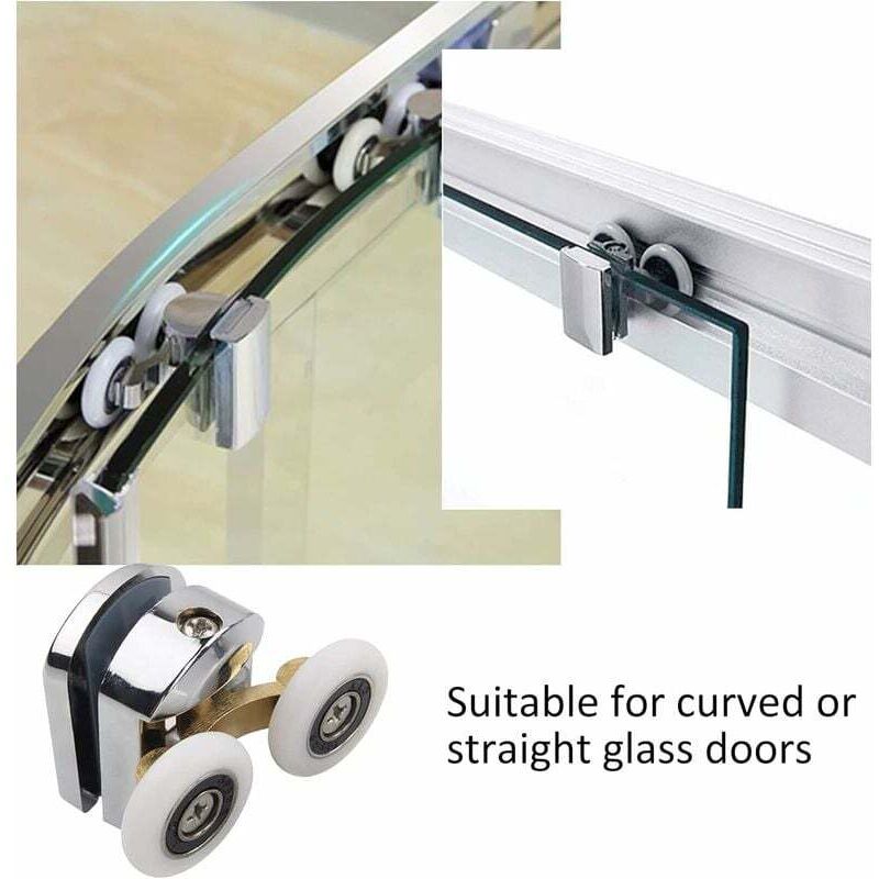 Shower Door Roller, 4pcs Double Shower Door Rollers Sliding Door Wheel Replacement for Shower Enclosure for 14mm Glass Hole — image 4
