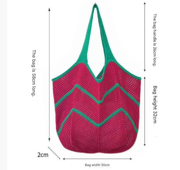 Coffee Bohemian Chic Knit Tote Bag | Large Capacity Chevron Weave Shoulder Bag | Fashionable Casual Mesh Carryall β image 2