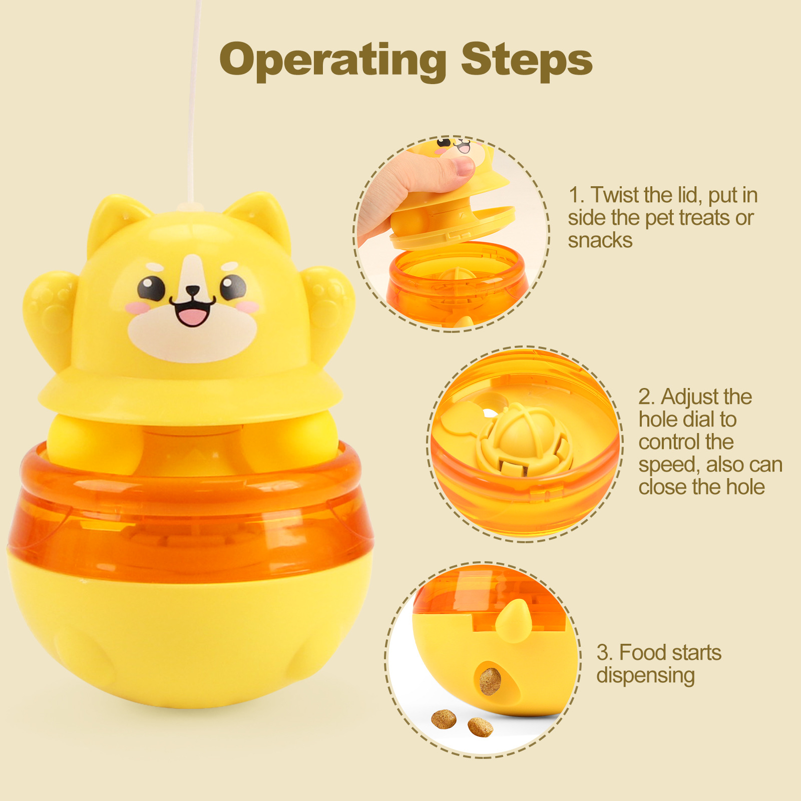 Yellow 3-in-1 Interactive Cat Toy - Tumbler, Treat Dispenser, Track & Teaser Ball — image 4