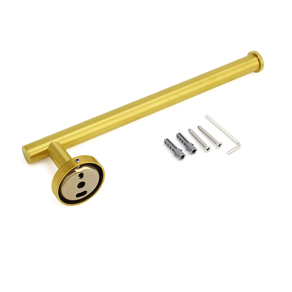Bathroom Brushed Gold Round Towel Rack Holder Hook Clothes Hanger Wall Mounted — image 4