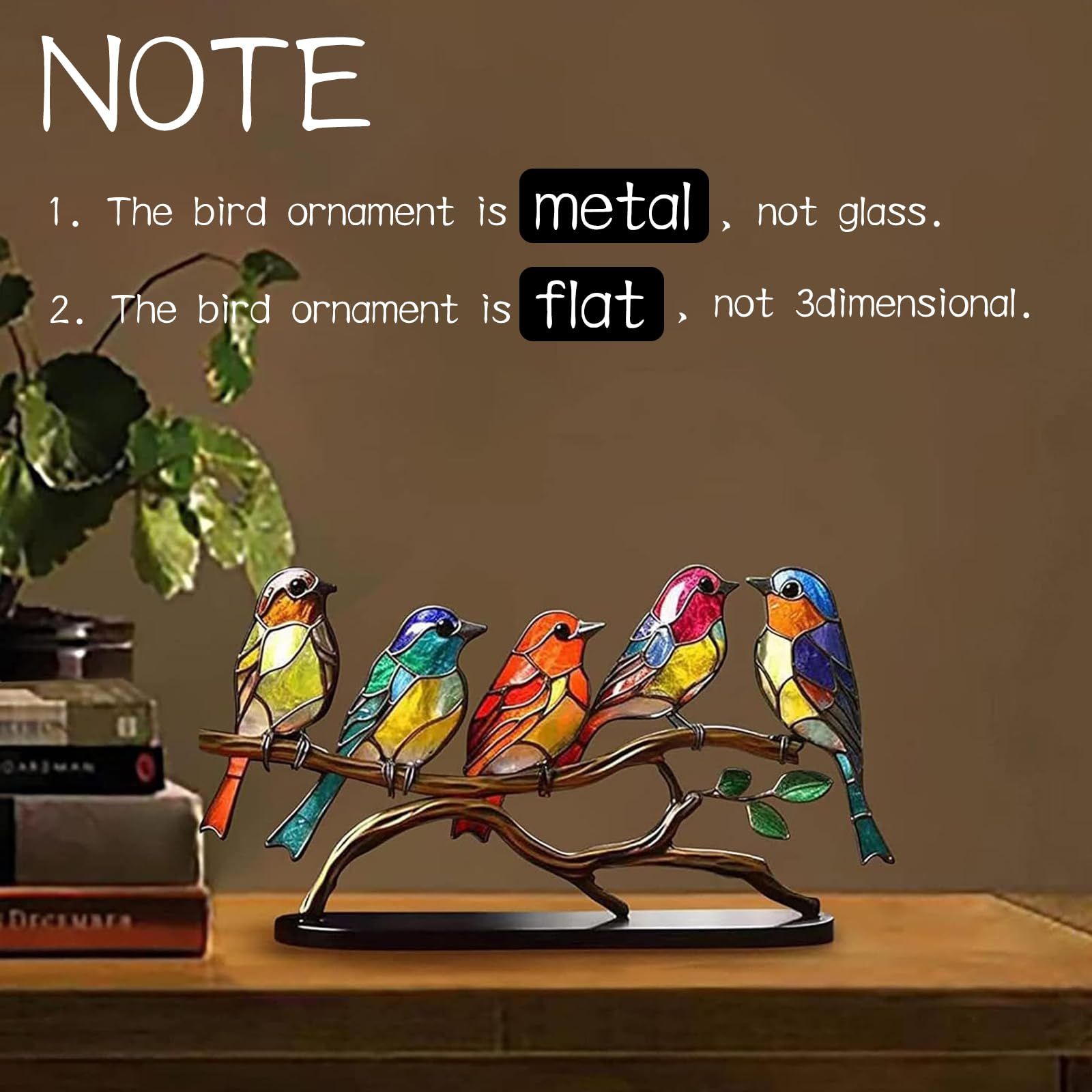 Stained Birds On Branch Desktop Ornaments Double Sided Metal Flatness Table for Office Wine Cooler Decor(5 Birds on a Branch) — image 4