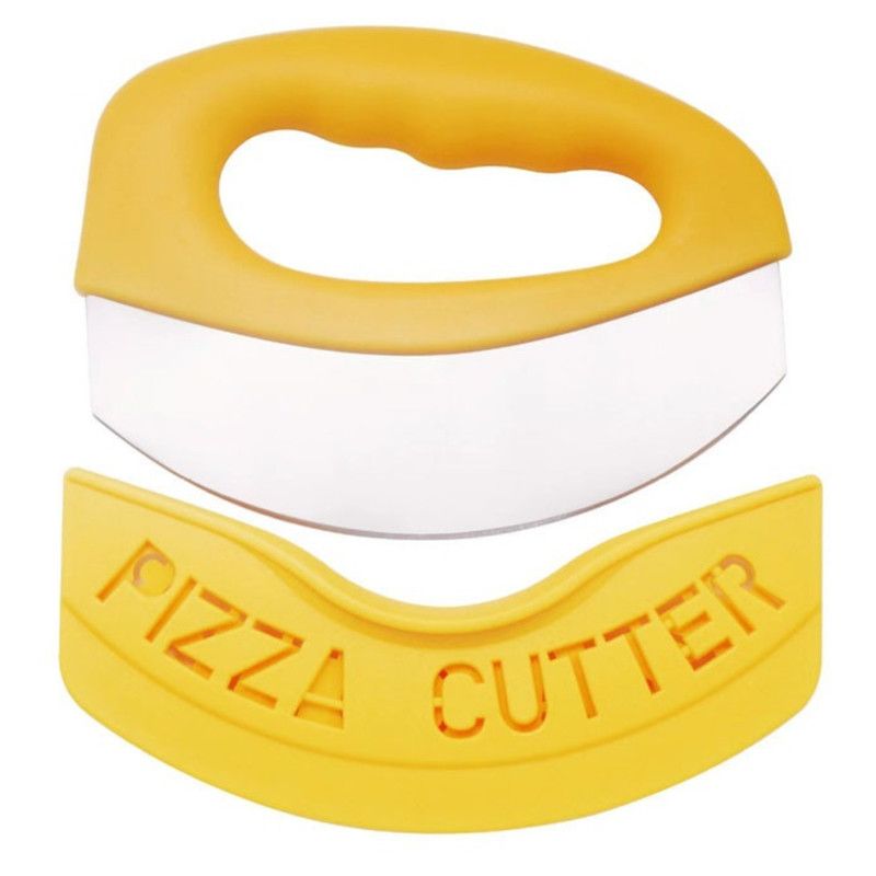 Stainless Steel Pizza Cutter with Protective Cover, Multi-purpose Dough Slicer—Yellow — image 3
