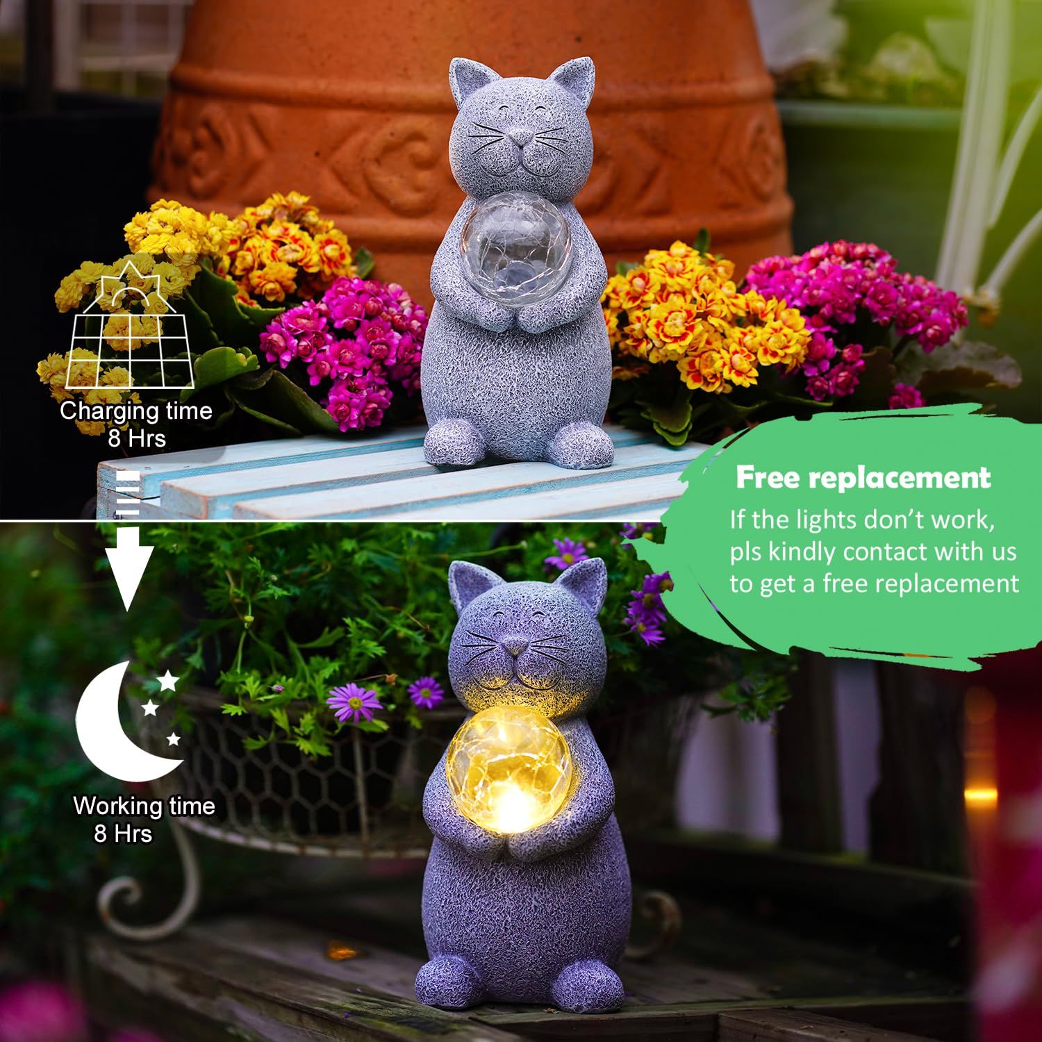 Solar Cat Statue Garden Decor - Cat Lover Gifts, with Gazing Solar LED Lights Ball Cat Decoration for Garden Yard Patio Lawn — image 3