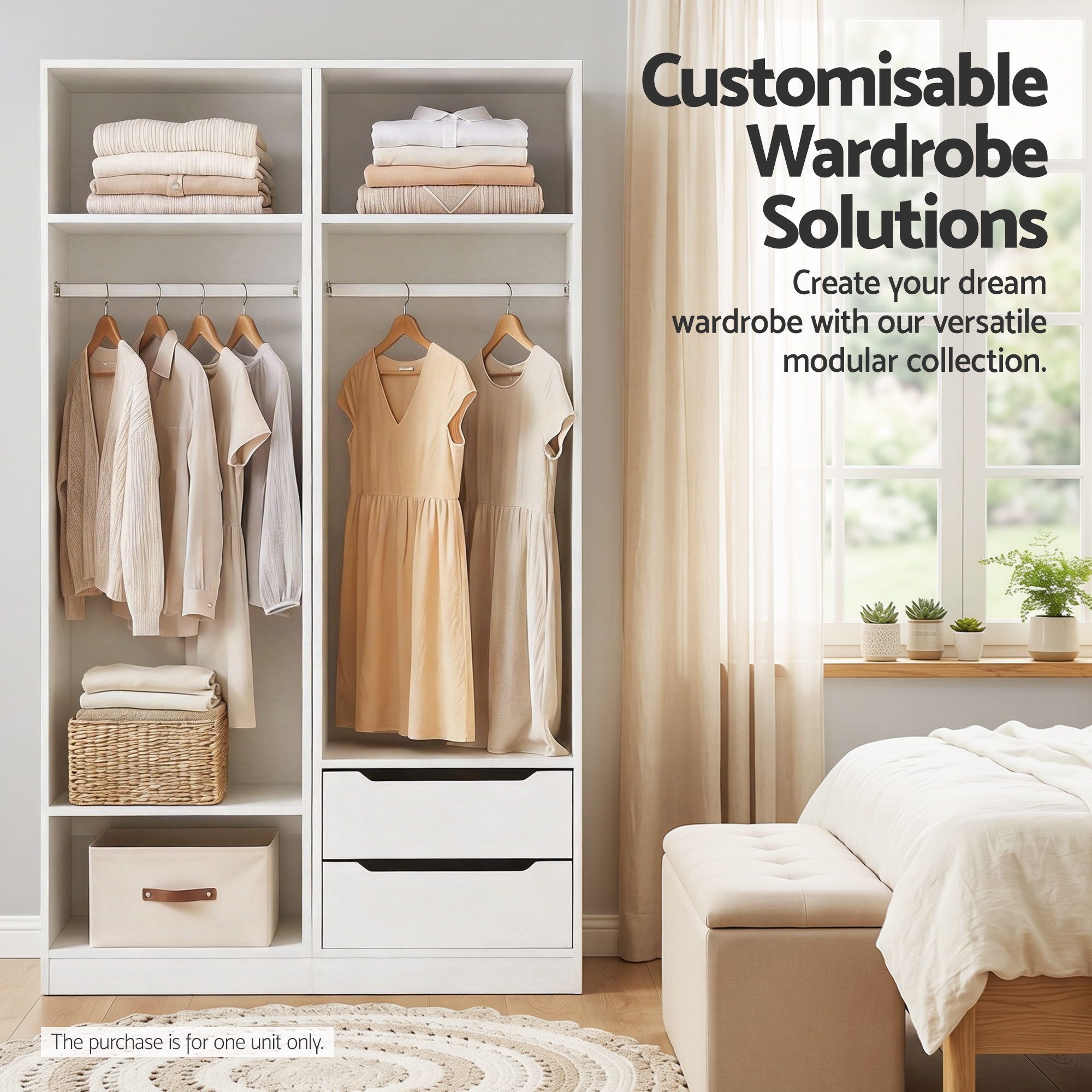 Artiss Wardrobe Clothes Closet Storage Organizer Shelf White — image 4