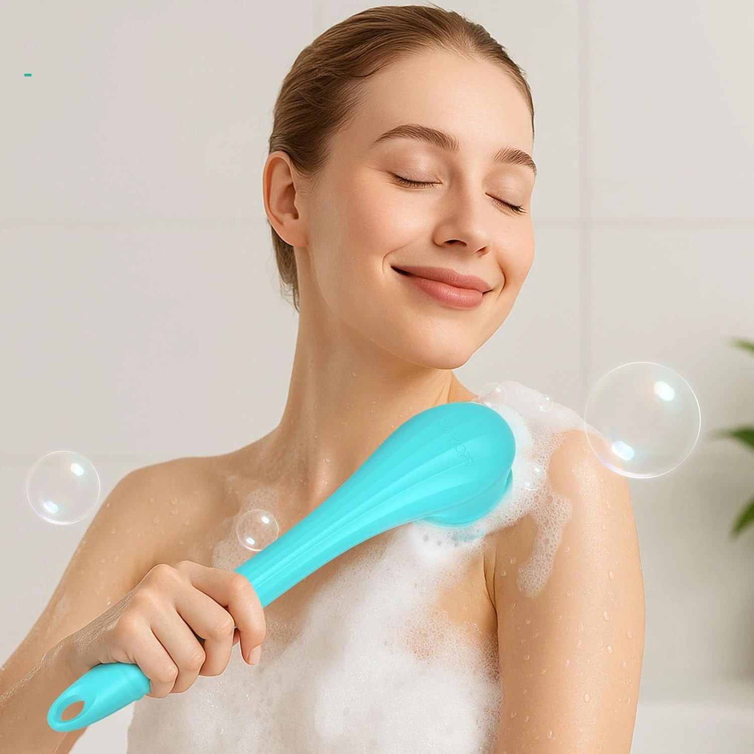 Electric Body Brush Back Scrubber Silicone Body Scrubber Two-Way Rotating Brush Head for Deep Cleaning, Exfoliation, 4 Attachments Long Handle IPX6 โ image 4