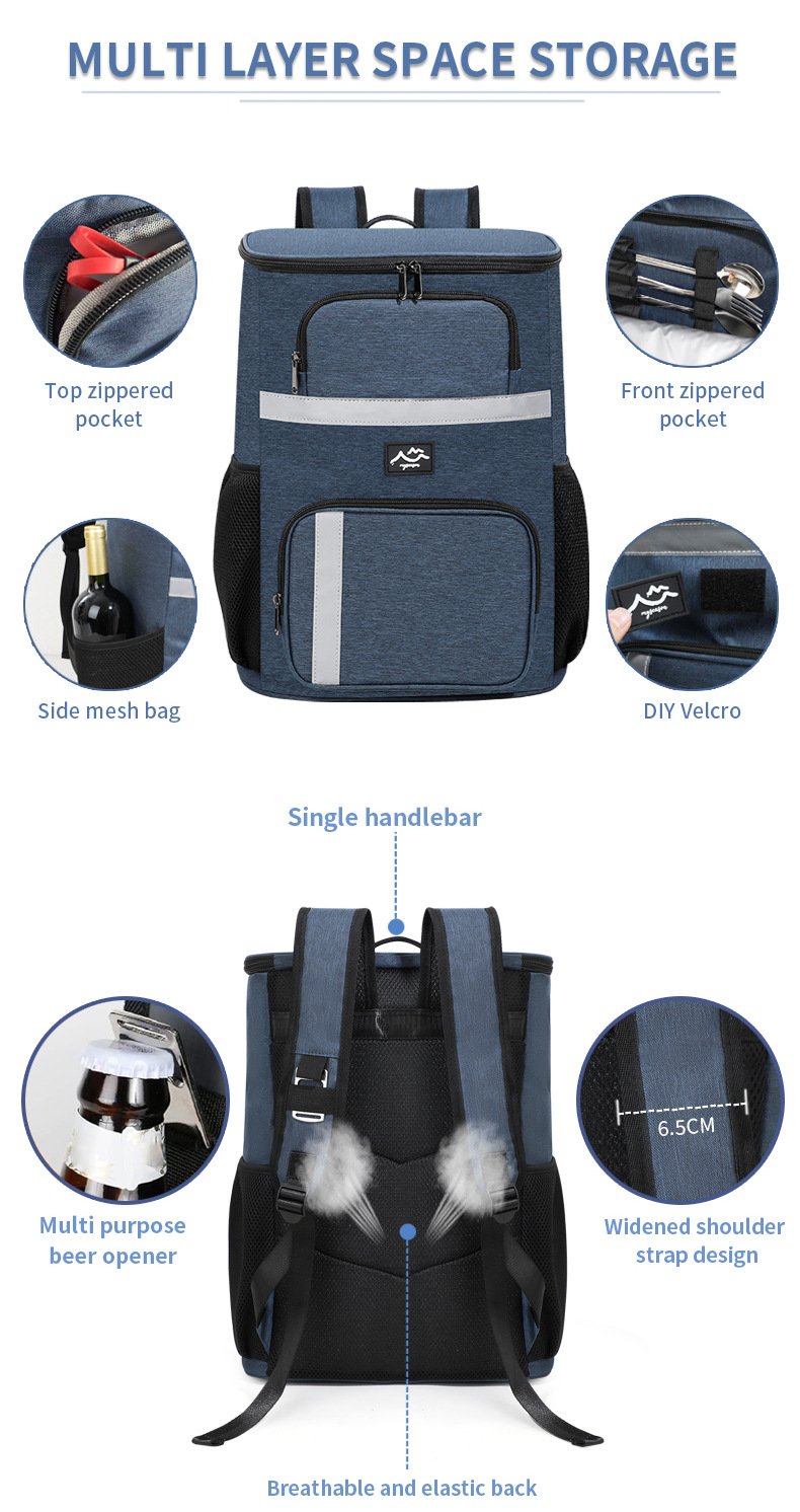 Insulated Cooler Backpack - Portable Outdoor Picnic and Beverage Bag with Bottle Opener (Navy blue) — image 5