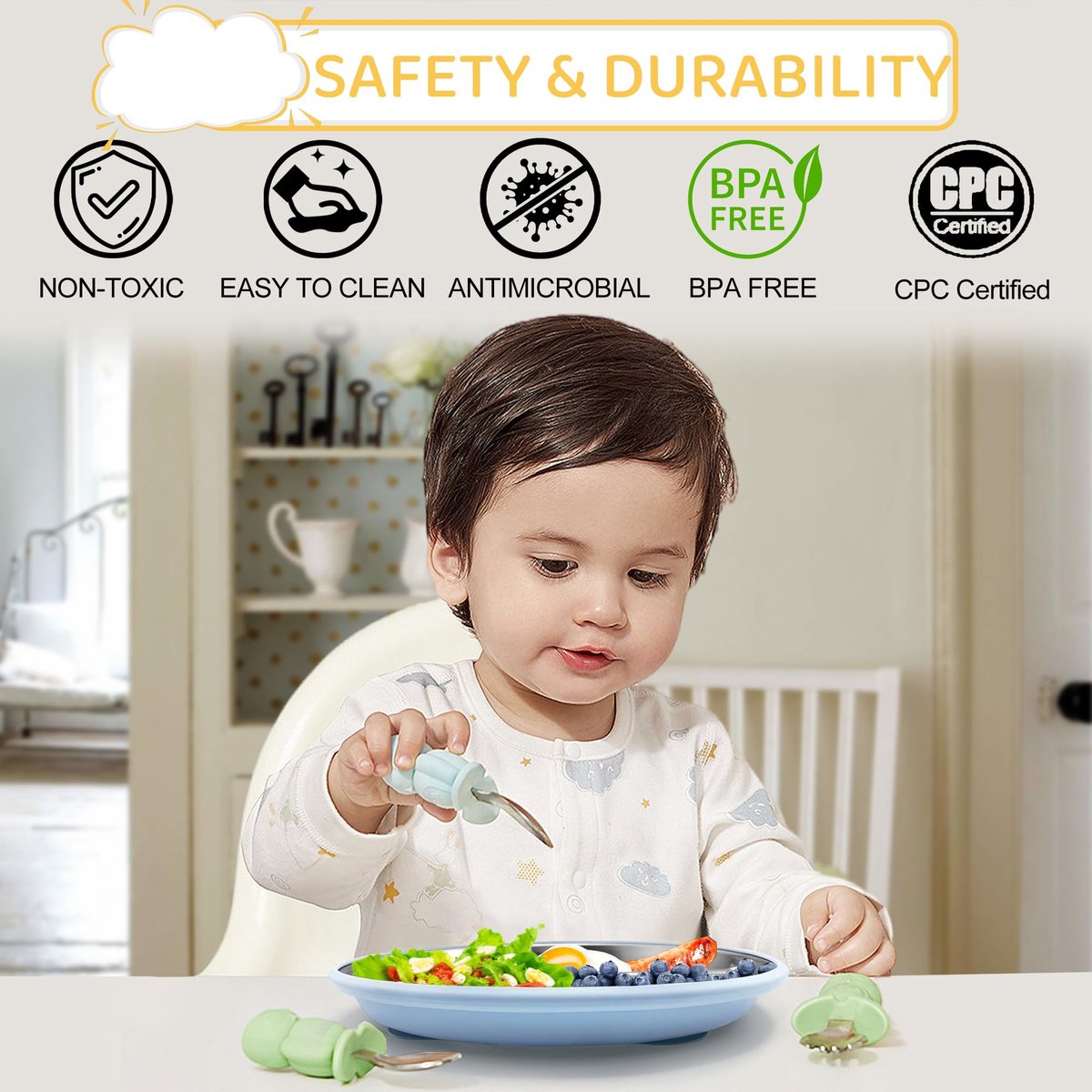 5-Piece Set - Children's Plate - Baby Plate in Stainless Steel - BPA-Free - Non-Slip - Unbreakable - Removable - Suitable for Children 1-3 Years Old - Includes — image 4