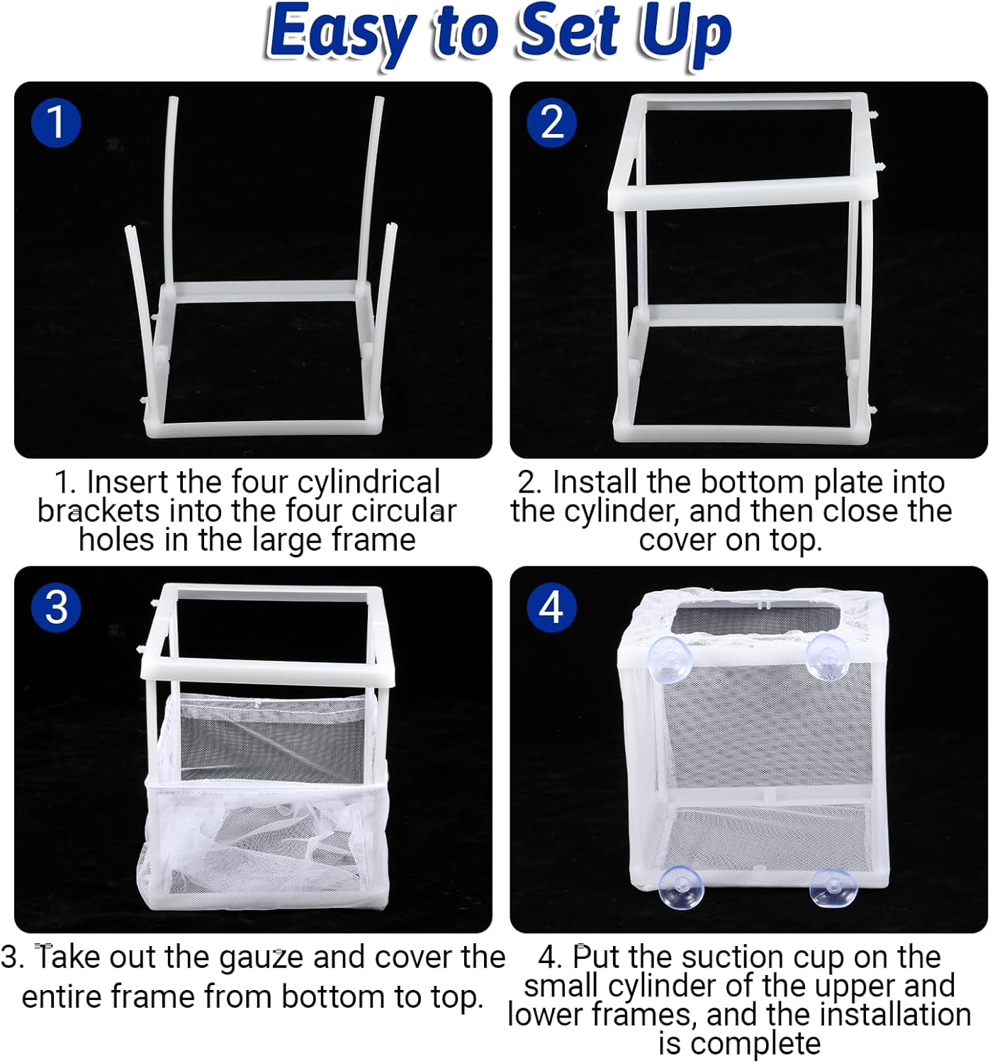 2 Pack Fish Incubator Mesh Box Aquarium, 6.3" x 5.51" x 5.91" Breeder Box for Fish Tank White Nylon Mesh Fishes Breeder Boxes for Aquarium Juvenile Fishes — image 5
