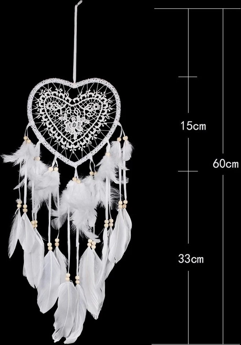 Handmade Dream Catcher | Dream Catcher XXL | Large Handmade Dream Catcher | Dream Catcher - Large Dream Catcher | Heart Dream Catcher | With Feathers | White — image 3