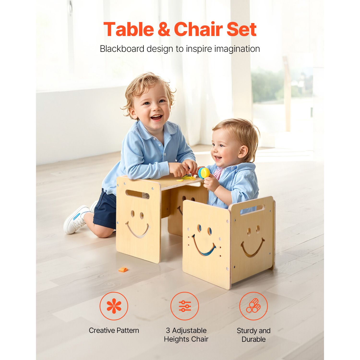 Montessori Weaning Table and Chair Set, 3 In 1 Wooden Toddler Table and Chairs with Chalkboard, Adjustable Height Montessori Table for Ages 1-5, Ideal for — image 2