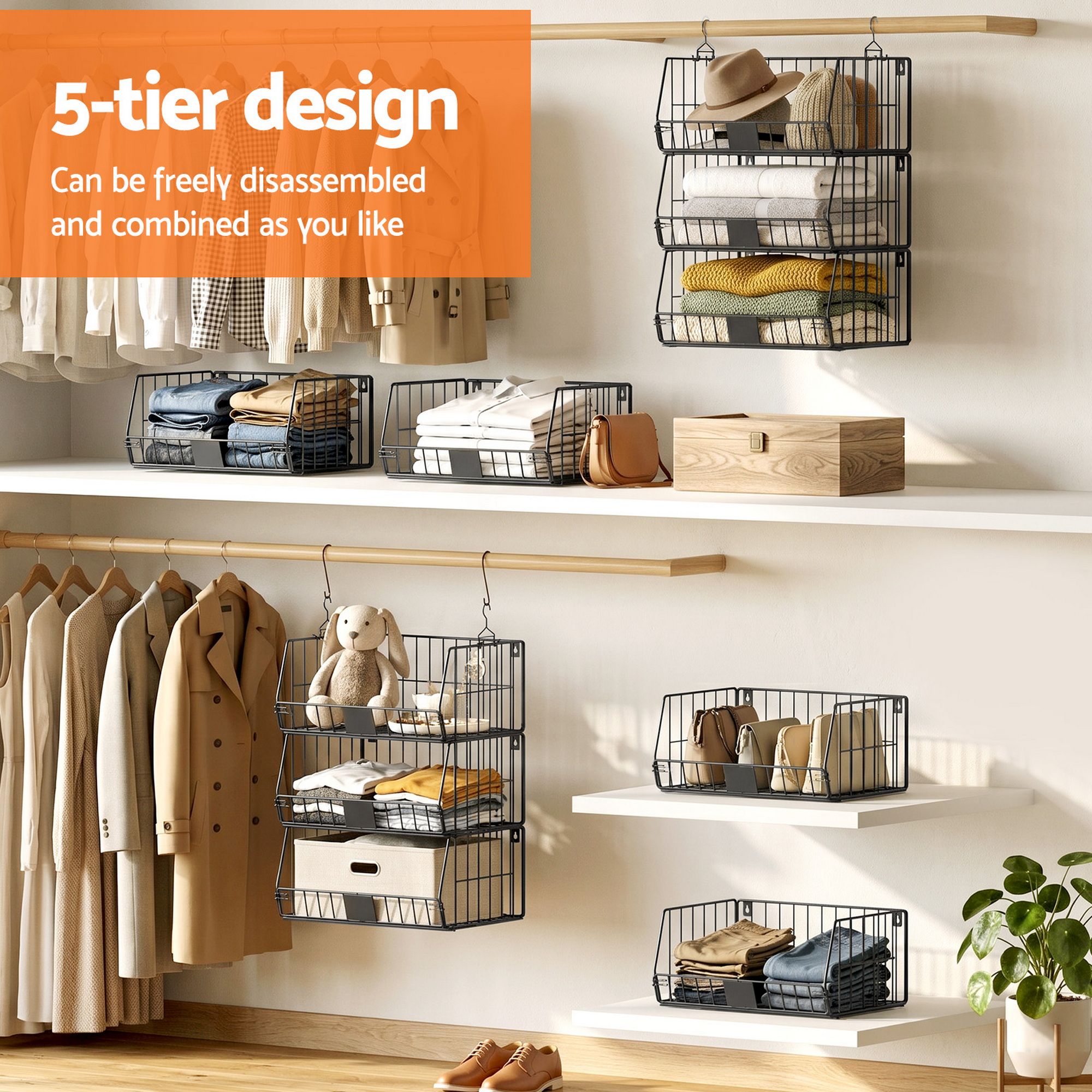 Artiss 5 Tier Stackable Closet Organizers and Storage Closet Hanging Storage Organizer Shelves โ image 4