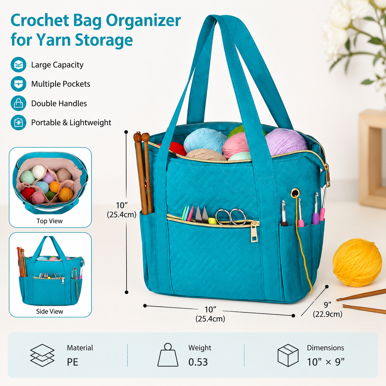 Crochet Bag Organizer for Yarn Storage, Velvet Knitting Tote Bag with Double Handle for Crochet Accessories, Portable Travel Case for Yarn Balls, Crochet — image 2