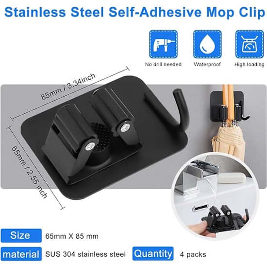 Mop hook - Wall broom holder without drilling - 4-pack โ image 5