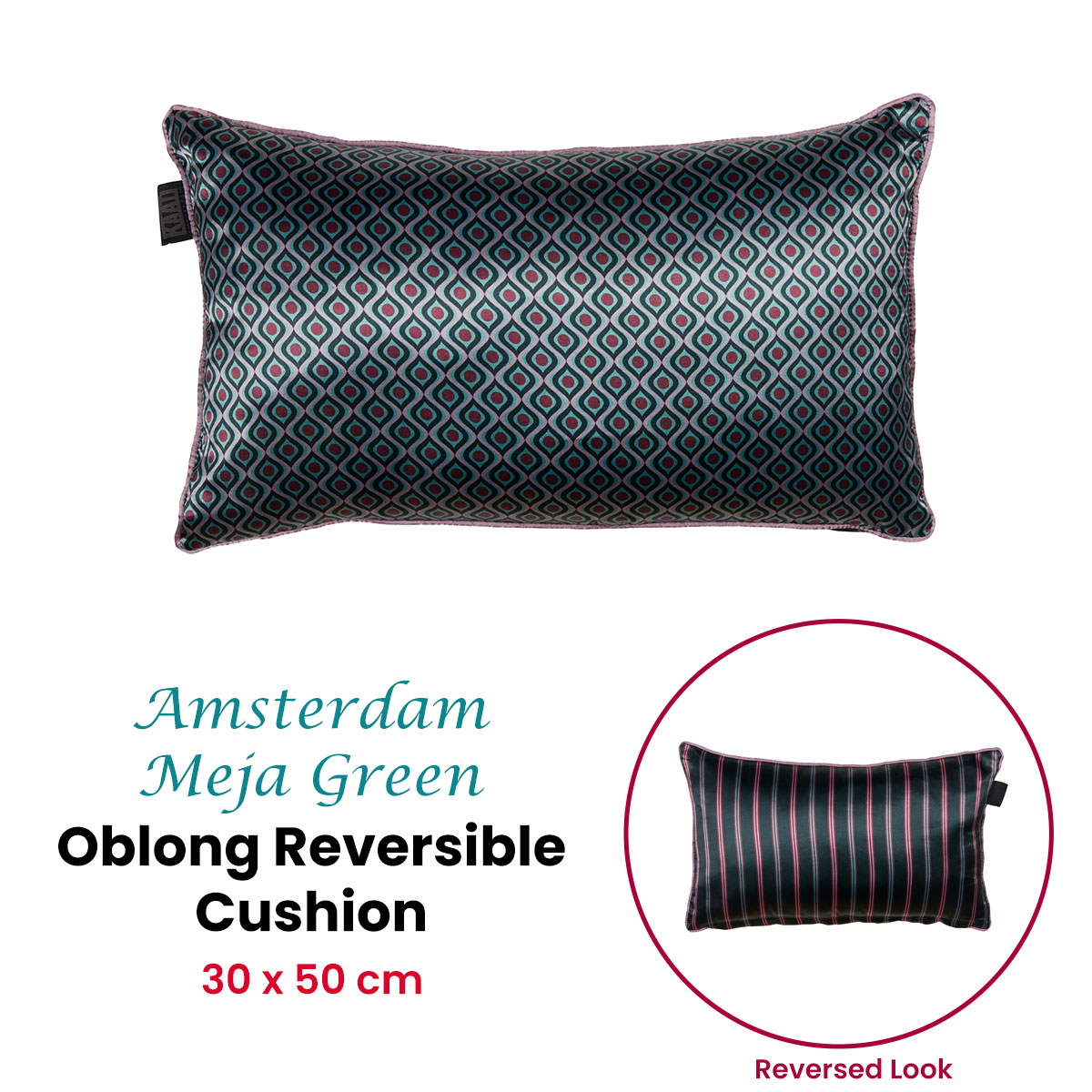 KAAT Amsterdam Meja Green Reversible Oblong Filled Cushion 30cm x 50cm โ image 2