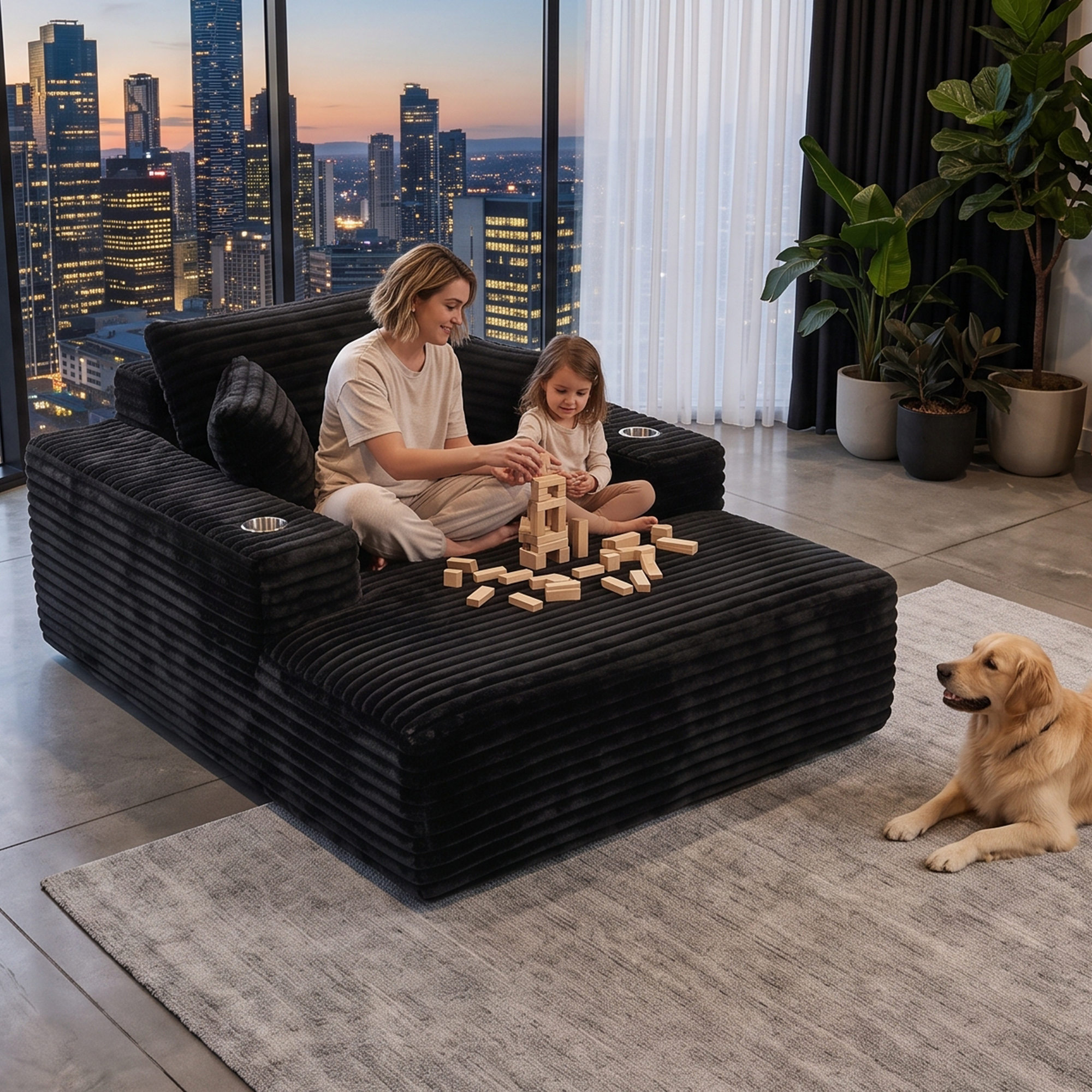 Artiss Sofa Bed Lounge Chair Sleeper Couch Chaise Single Seater Faux Fur Black — image 6