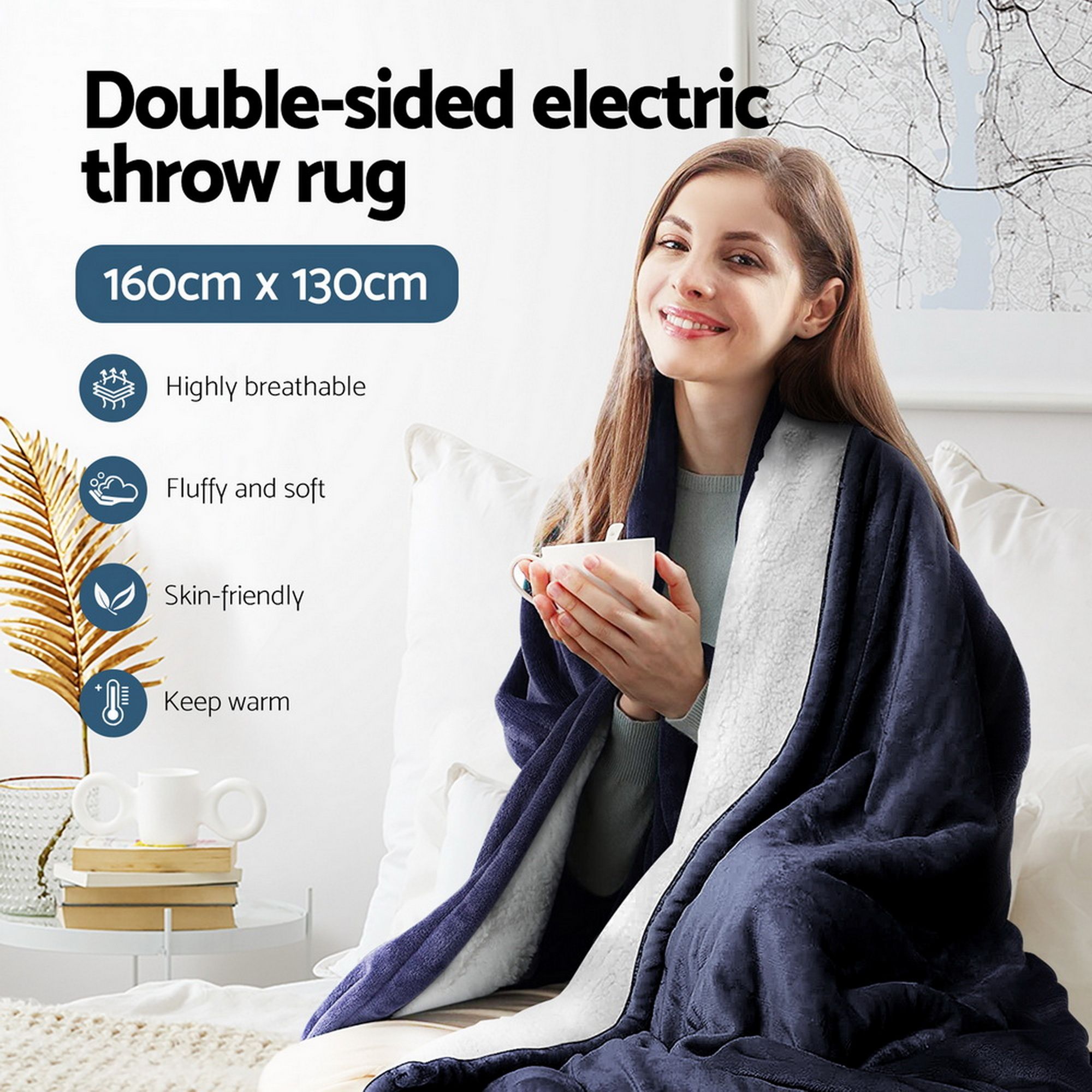 Giselle Electric Throw Rug Heated Blanket Fleece Charcoal โ image 3